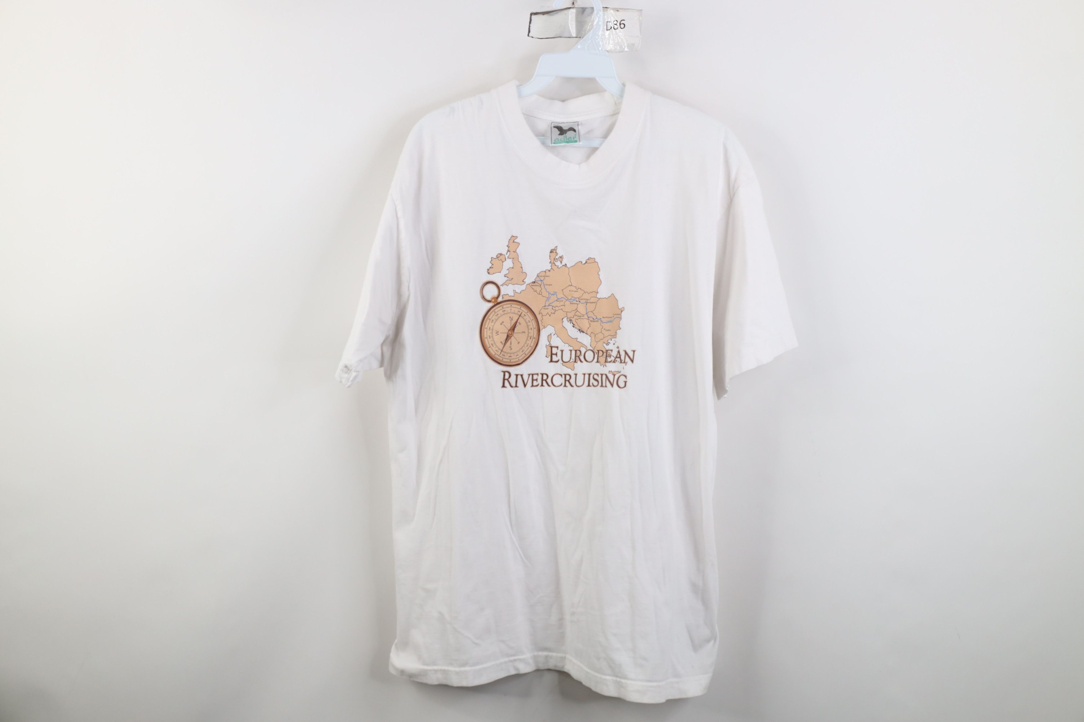Vintage Vintage 90s European River Cruising Map T-Shirt White Cotton Size XL / US 12-14 / IT 48-50 - 1 Thumbnail