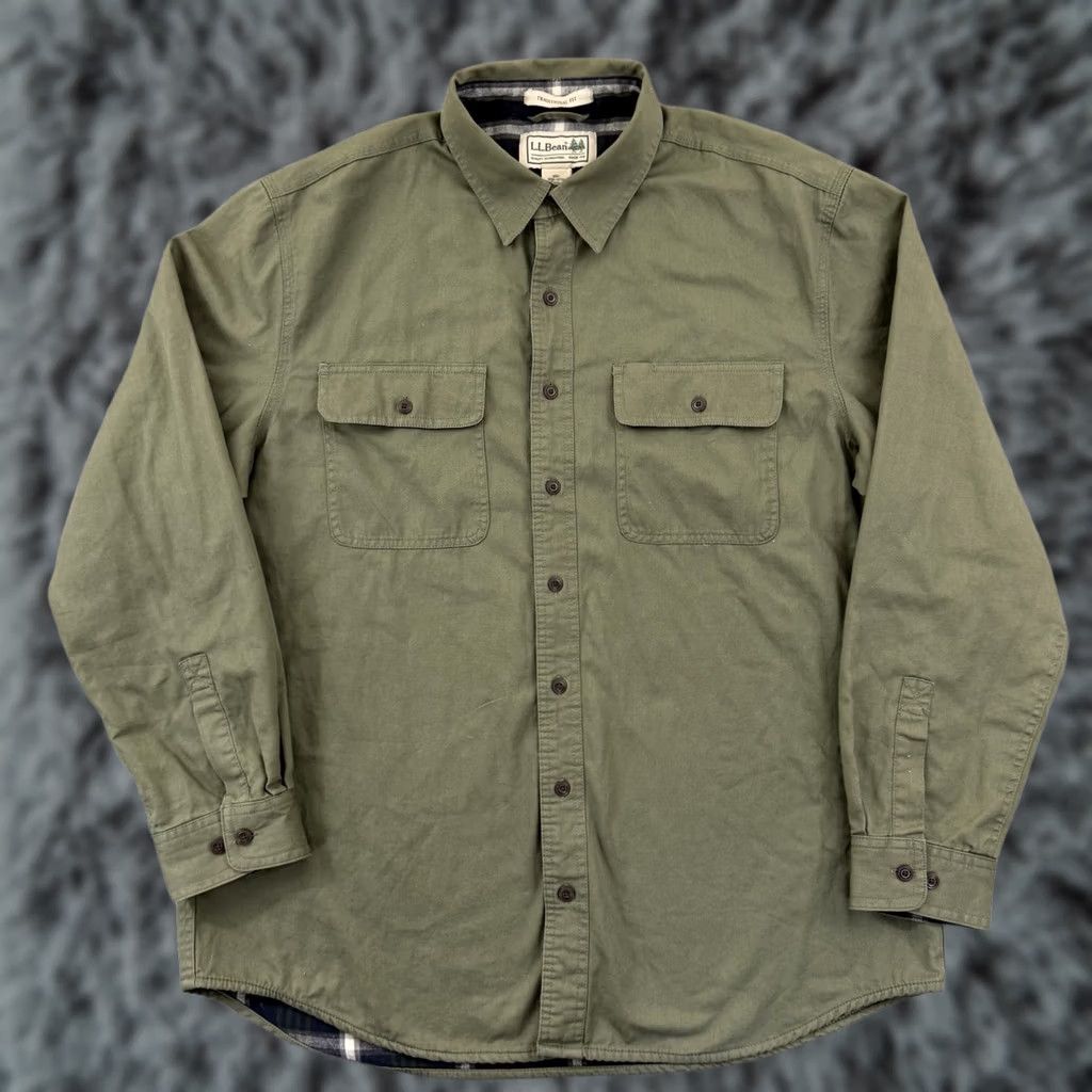 Vintage VINTAGE L.L.Bean Shacket Mens LT Green Plaid Lined Button Long Sleeve Outdoor Jacket Coat Size US L / EU 52-54 / 3 - 1 Thumbnail