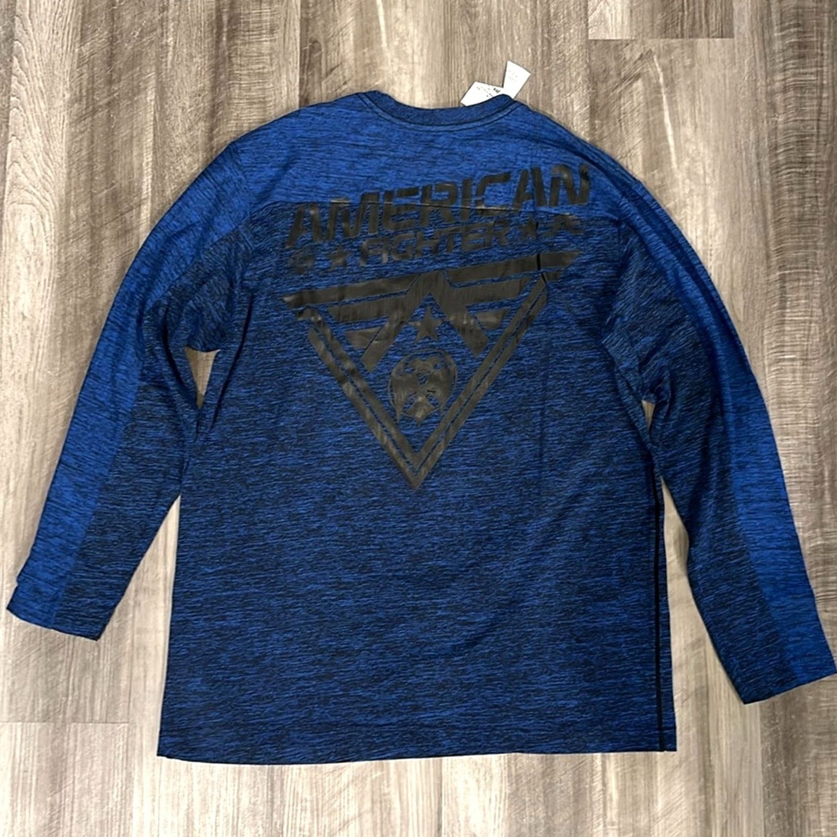 Vintage American Fighter Tee - T-Shirt | Men | 2XL | Long Sleeve | Blue | 50/50 Cotton-Polyester Size US XXL / EU 58 / 5 - 3 Thumbnail