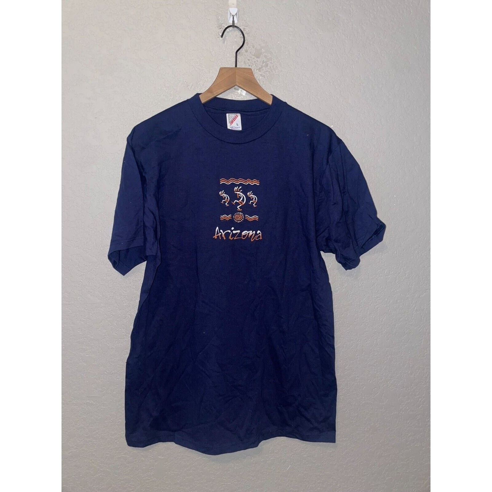 Jerzees Vintage Arizona Shirt AZ Aboriginal Kokopelli Blue Tee 90s L Size US L / EU 52-54 / 3 - 1 Thumbnail
