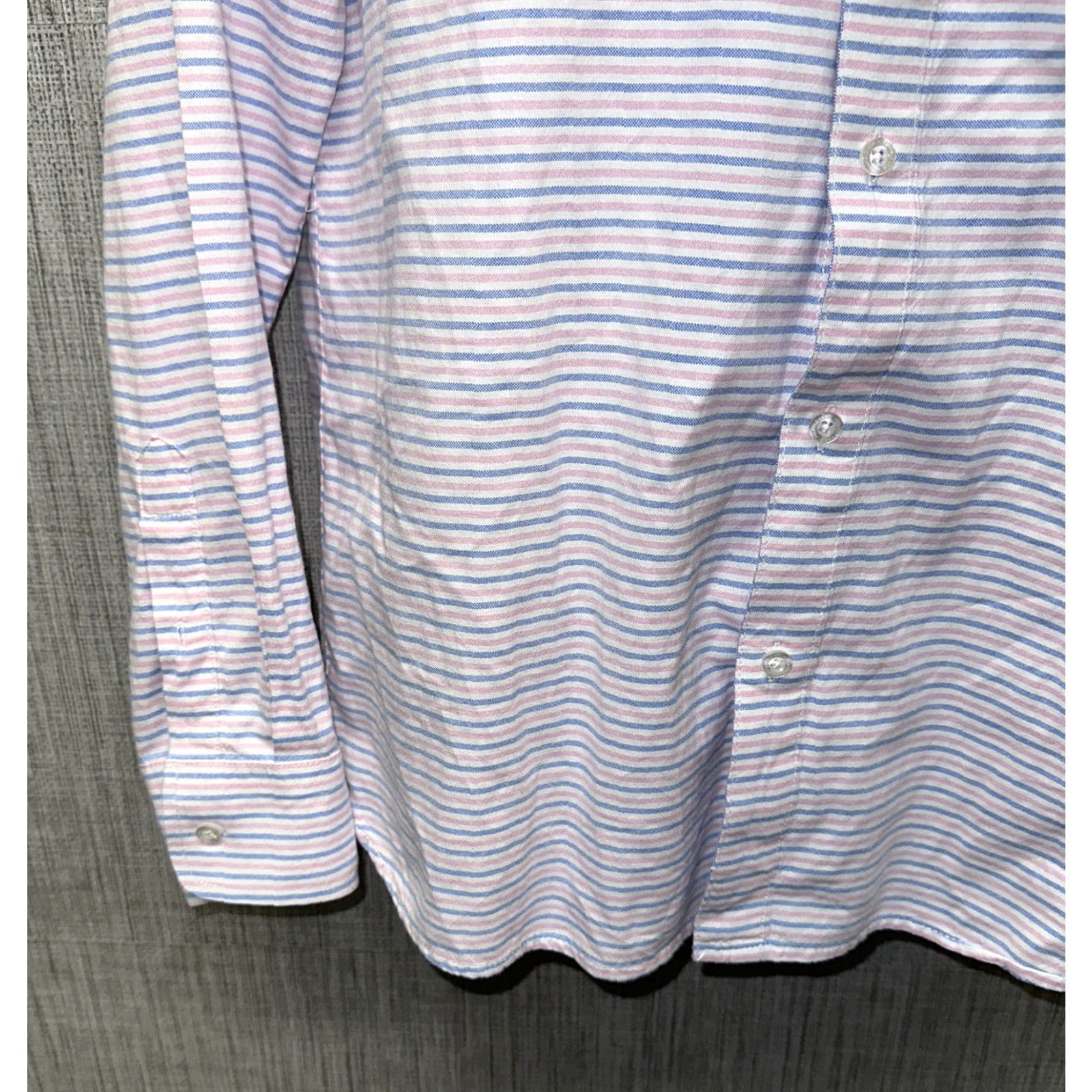Penfield Penfield Dress Shirt Mens Blue/Pink Striped Long Sleeve Button Front Size 17.5 Regular Collar-Down Size 48R - 4 Thumbnail