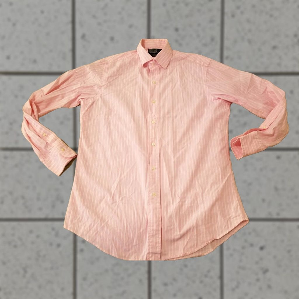 Polo Ralph Lauren Polo Ralph Lauren Dress Shirt Mens 15 1/2 32 33 Pink Stripes Button Cotton Tailored Fit Shirt Size 40R - 1 Thumbnail