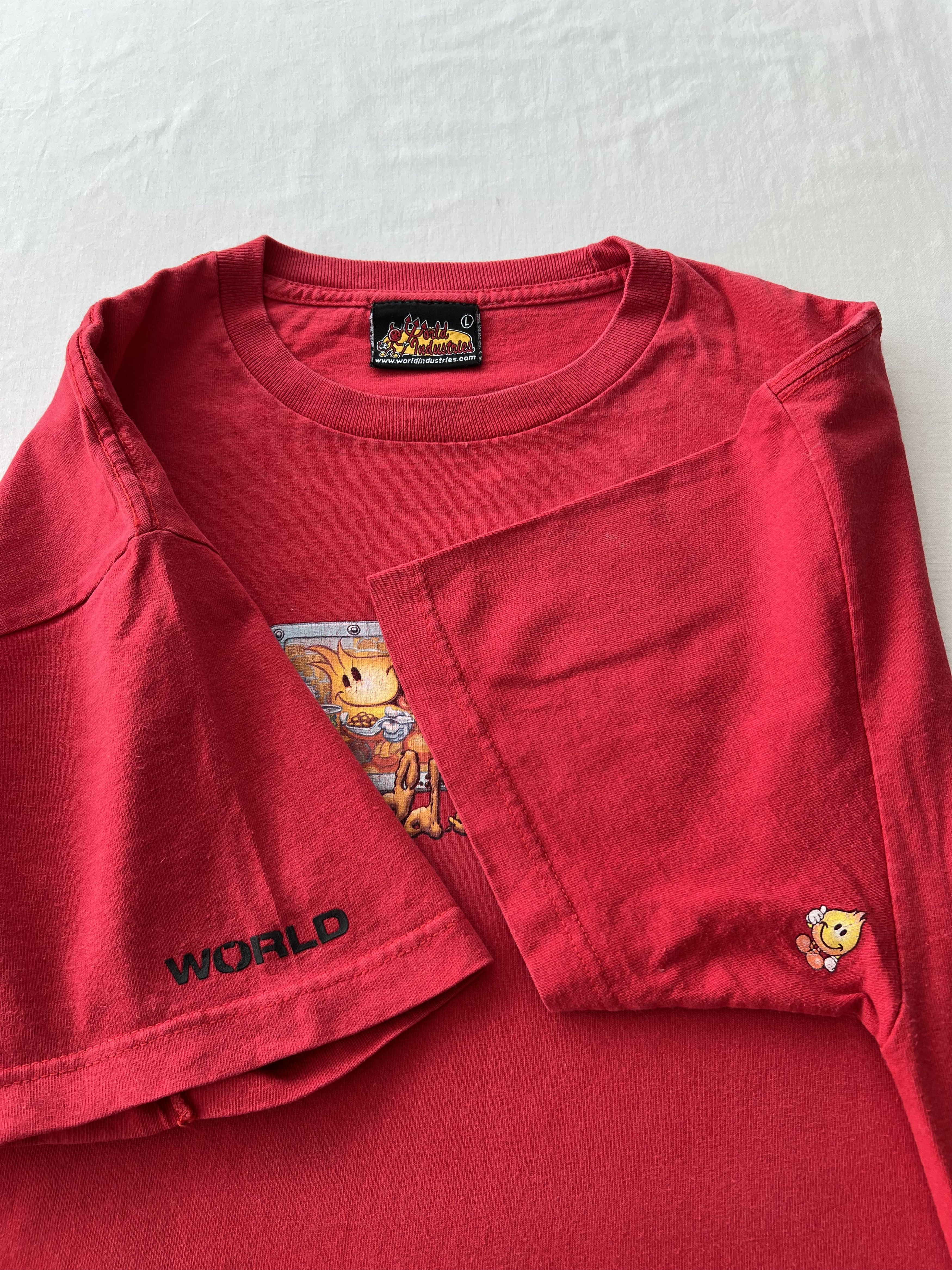 World Industries Vintage 90s World Industries Skateboards Funny Red T-shirt Size US L / EU 52-54 / 3 - 11 Thumbnail
