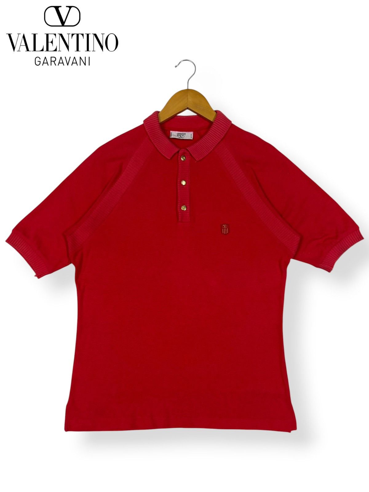 Valentino Vtg 90s Valentino Garavani Sport Rib-Knit Raglan Polo Shirt Size US S / EU 44-46 / 1 - 1 Thumbnail