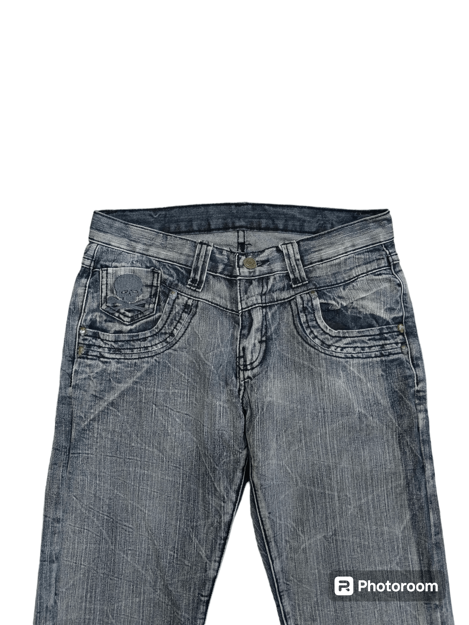 Japanese Brand FLARE SICK DAILY NEWS SKULL PATCHWORK DENIM PANTS Size US 29 - 3 Thumbnail