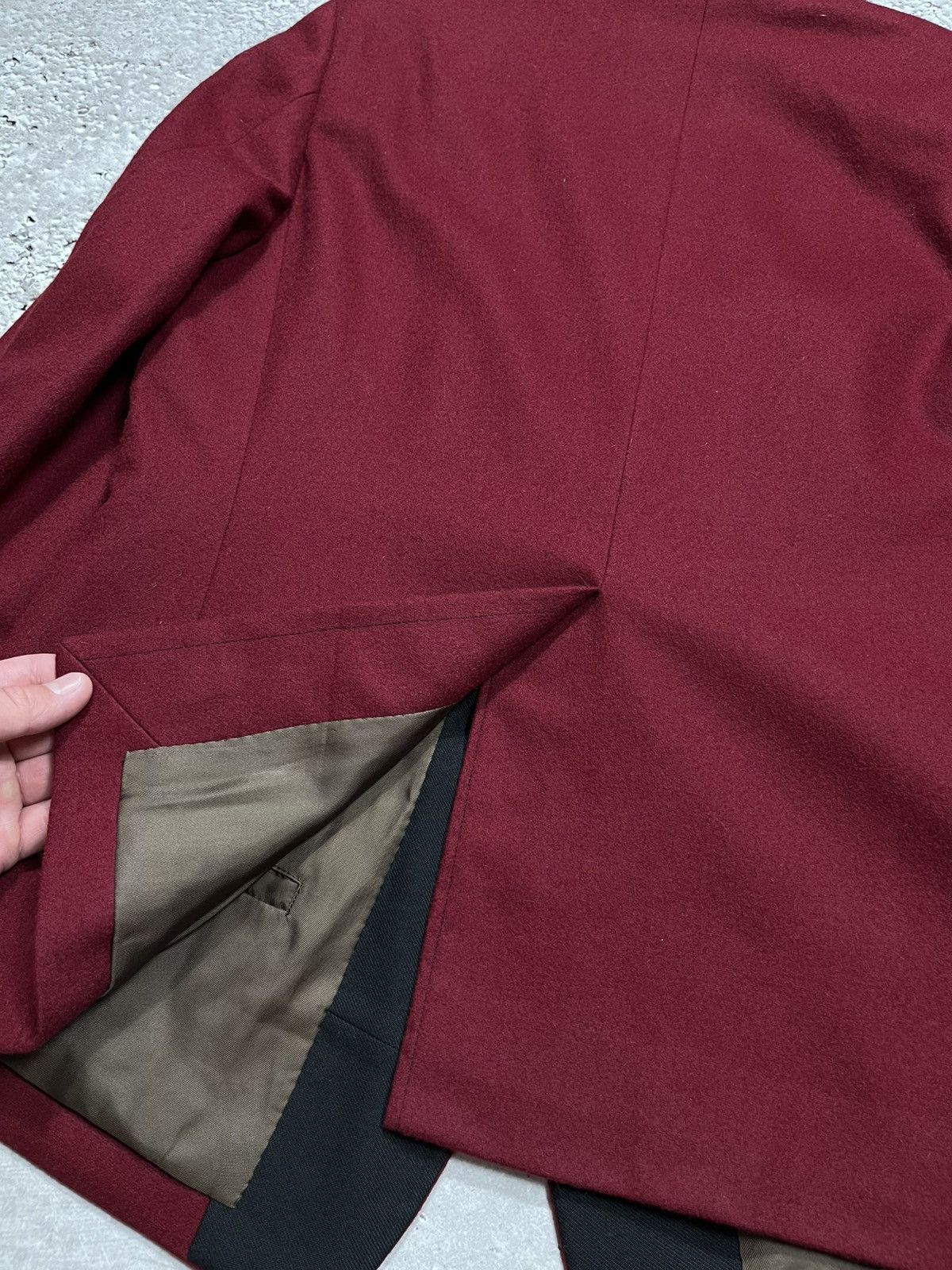 Japanese Brand Vintage Wool Tuxedo Blazer Burgundy Black Shawl Collar Size 42R - 15 Thumbnail