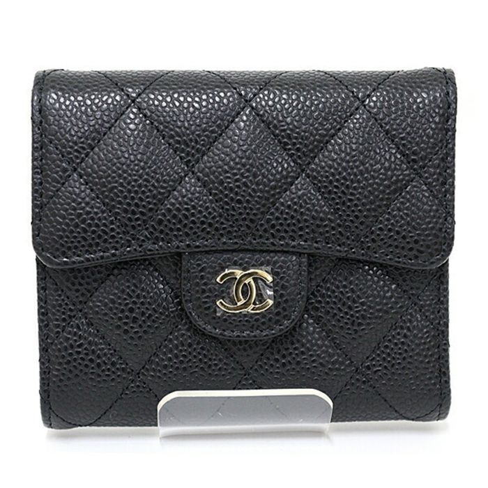 Chanel 經典口蓋式短錢包-牛皮黑色金扣AP0231 Y01864 C3906