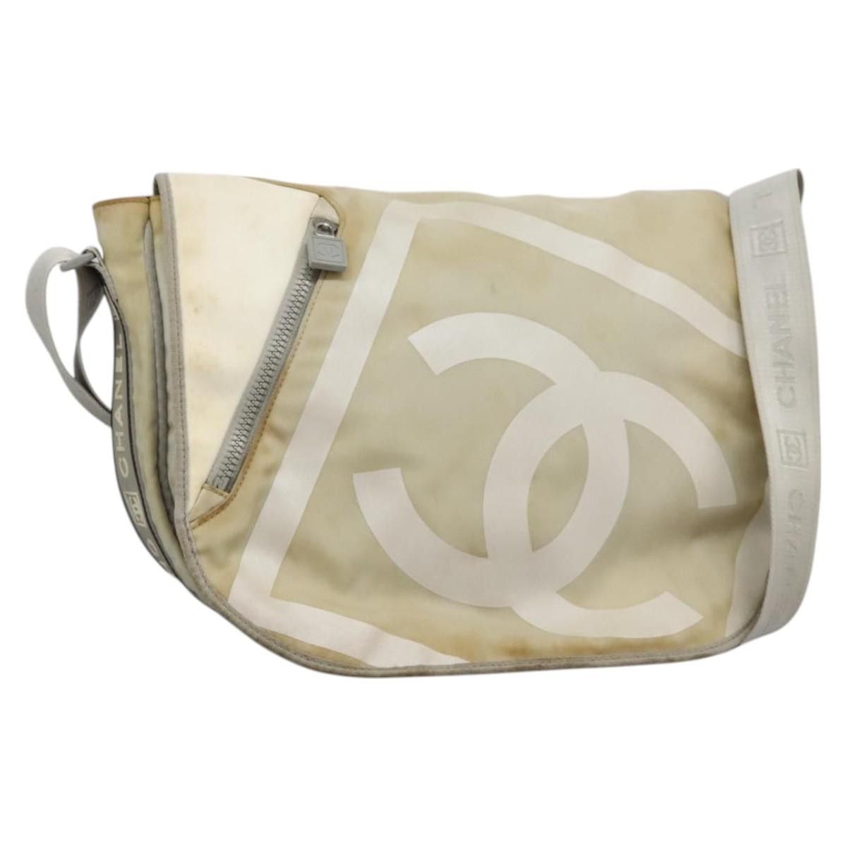 CHANEL Sports Line Shoulder Bag Nylon White CC Auth PP385