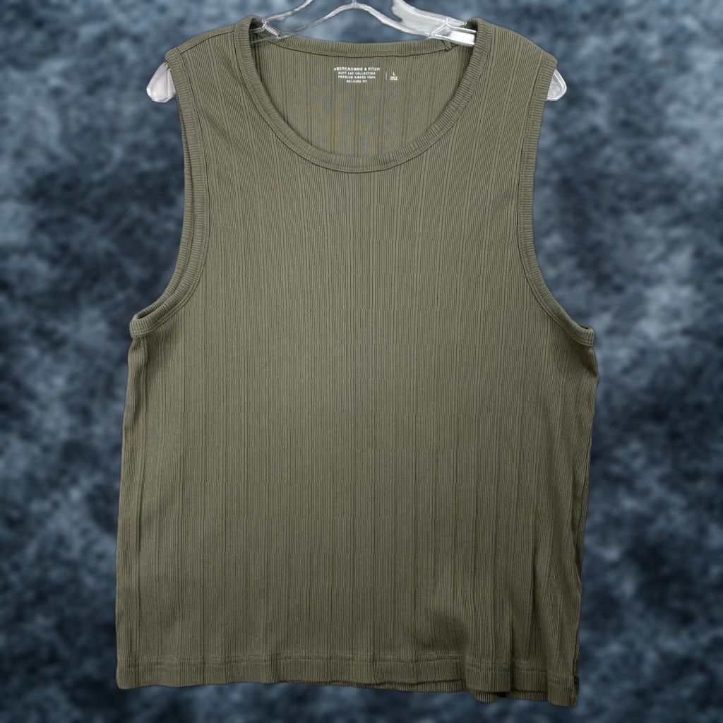 Abercrombie & Fitch Abercrombie & Fitch Tank Top Womens L Olive Green Ribbed Relaxed Fit 90s Casual Cotton Blend Knit Sleeveless Scoop Neck Strappy Sleeve Short Size L / US 10 / IT 46 - 1 Thumbnail