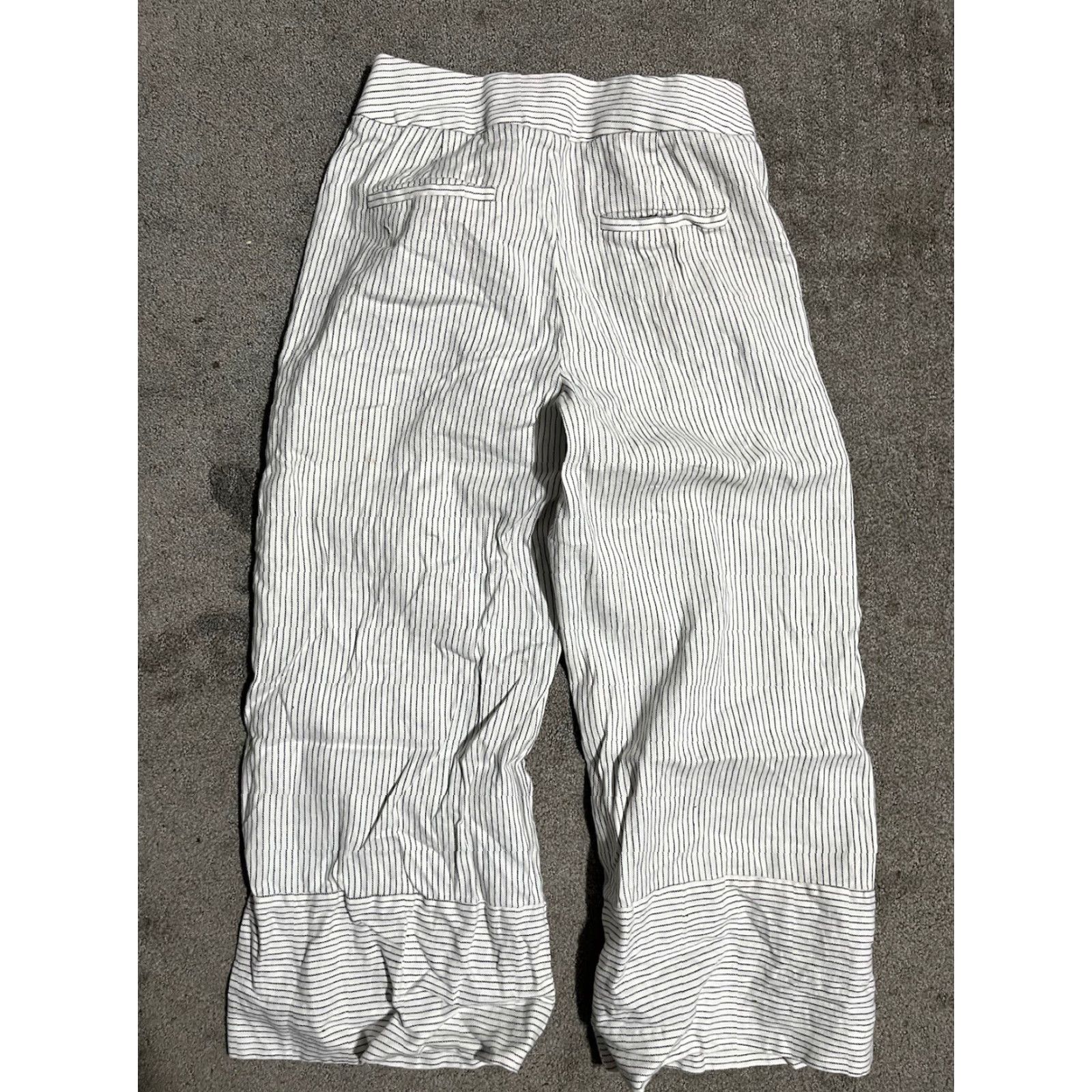 Banana Republic VINTAGE Banana Republic Women's White Linen Cotton Capri Pants 0 Striped Crop Mid-Rise Summer Size 26" / US 2 / IT 38 - 3 Thumbnail