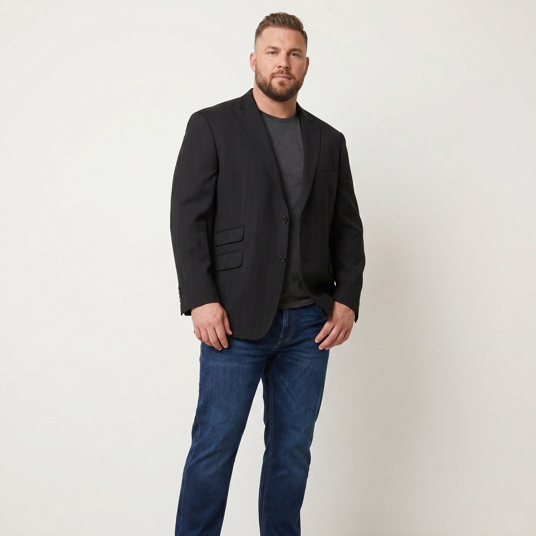 Other Stonebridge Men 50 Blazer Black Striped 9581 Size 50R - 1 Thumbnail