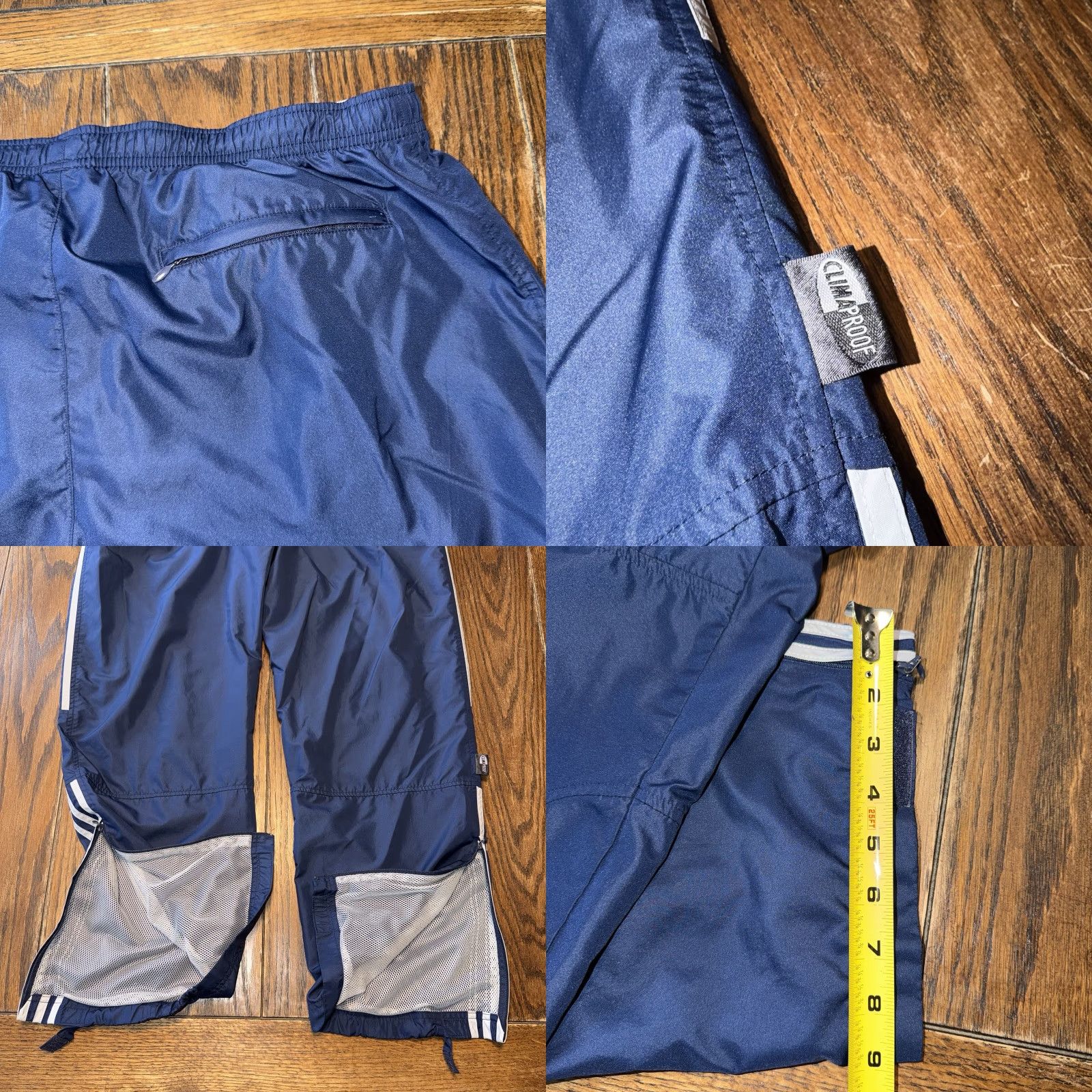 Adidas VINTAGE Adidas Mens Large Lined Pants Ankle Zip Blue White Clima Proof Y2K Embroidered - Gym & Training, Cross Training, Running & Jogging Mens Size US 33 - 9 Thumbnail