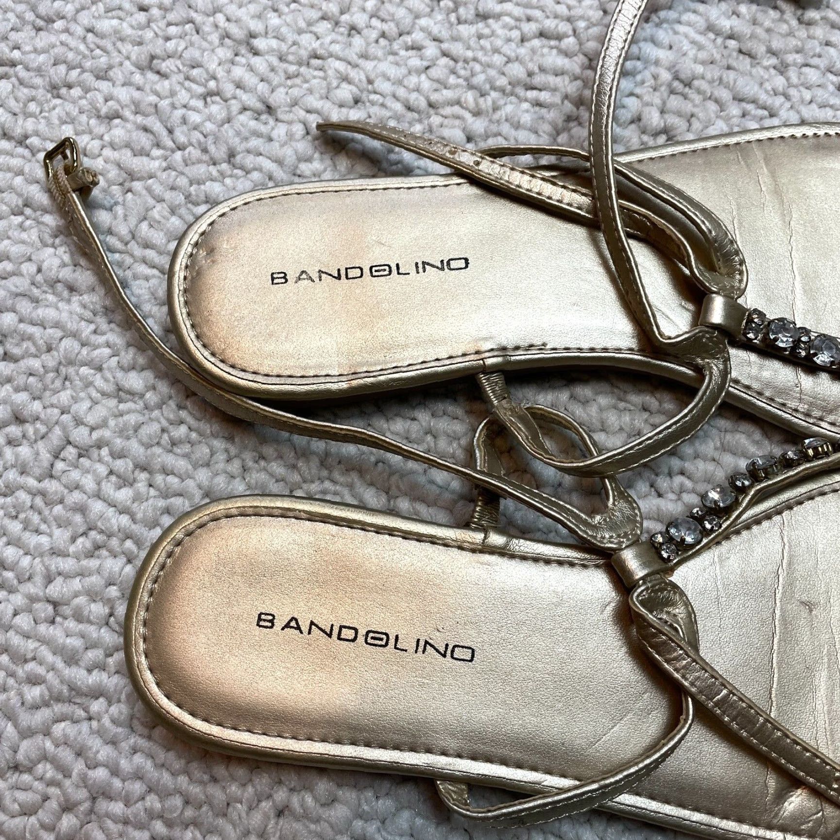Vintage Bandolino Sandals Womens 8.5 Gold Flat Slingback Strappy Gem Straps Leather Size US 8.5 / IT 38.5 - 5 Thumbnail