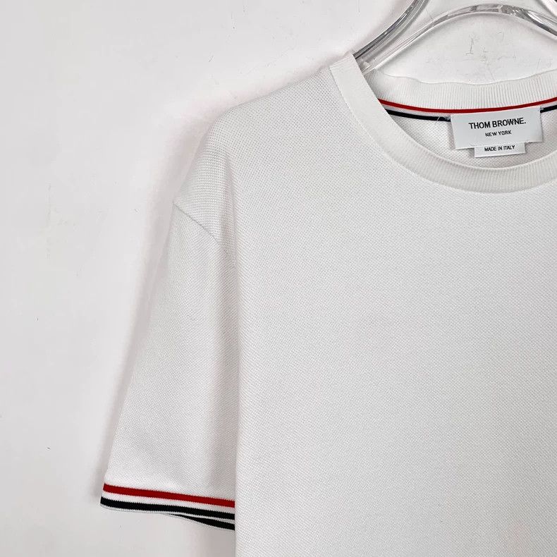 Thom Browne Thom Browne White striped sleeve-labeled cotton round-neck Size US L / EU 52-54 / 3 - 3 Thumbnail