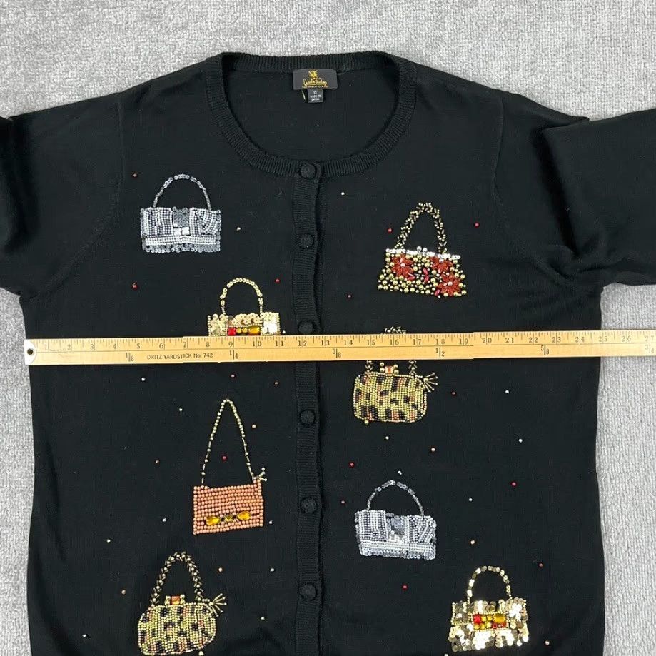 Quacker Factory VINTAGE Quacker Factory Cardigan Sweater Womens 1X Black Knit Beaded Sequin Button Crew Neck Casual Classic Preppy 90s Mens? Womens Size XL / US 12-14 / IT 48-50 - 4 Thumbnail