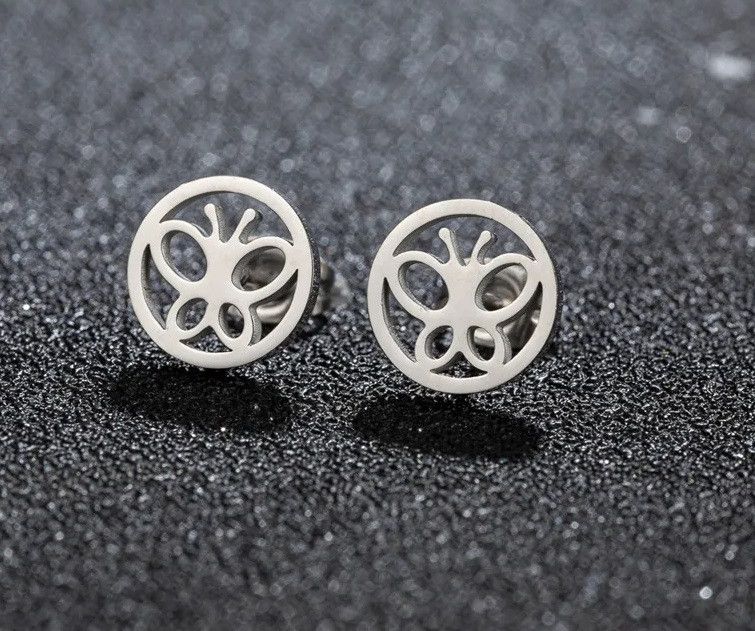 Jewelry Round Butterfly Mini Stud Earrings Charm Earring Gift Size ONE SIZE - 1 Preview