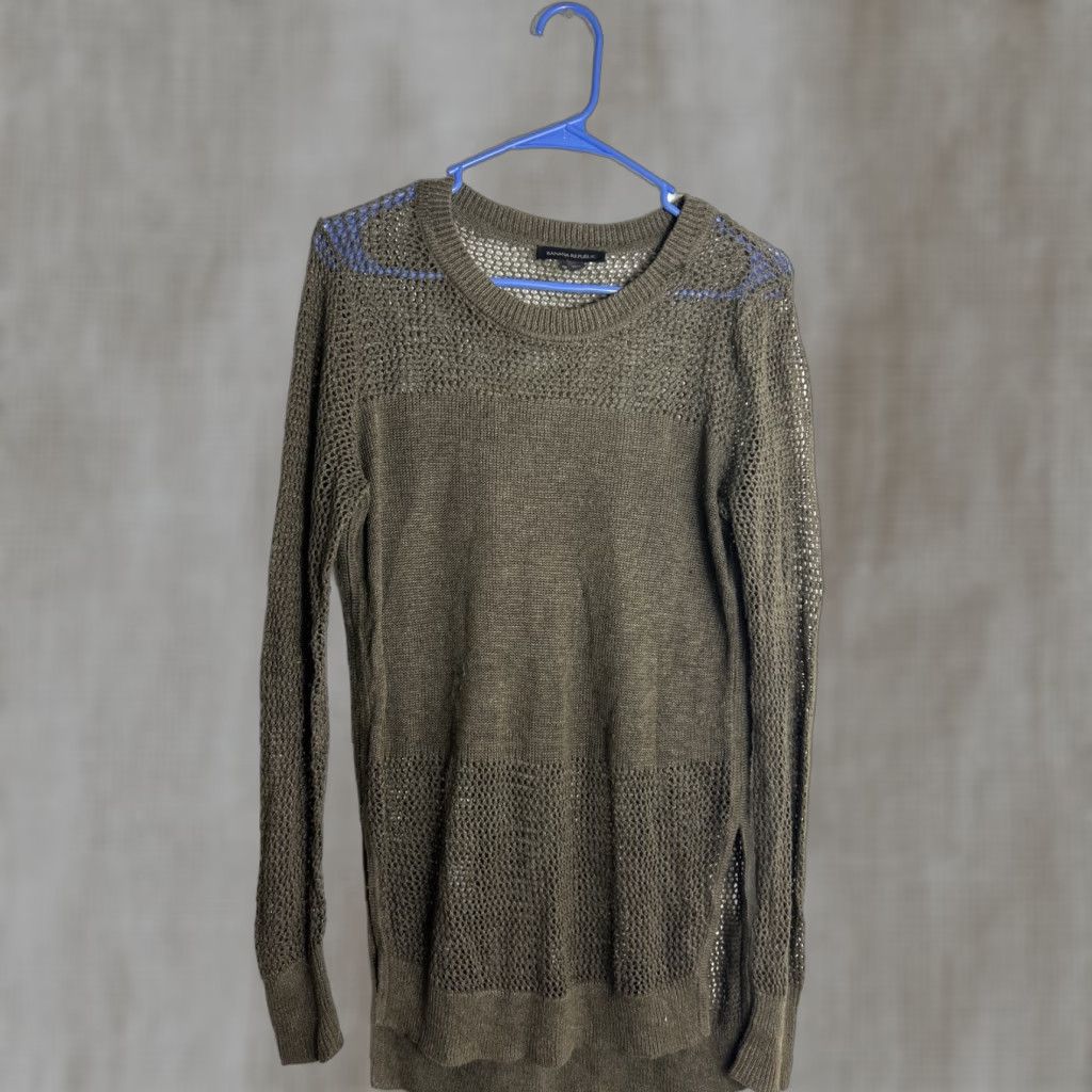 Banana Republic Banana Republic Women's Small Green Loose Knit Striped Sweater Size S / US 4 / IT 40 - 1 Thumbnail