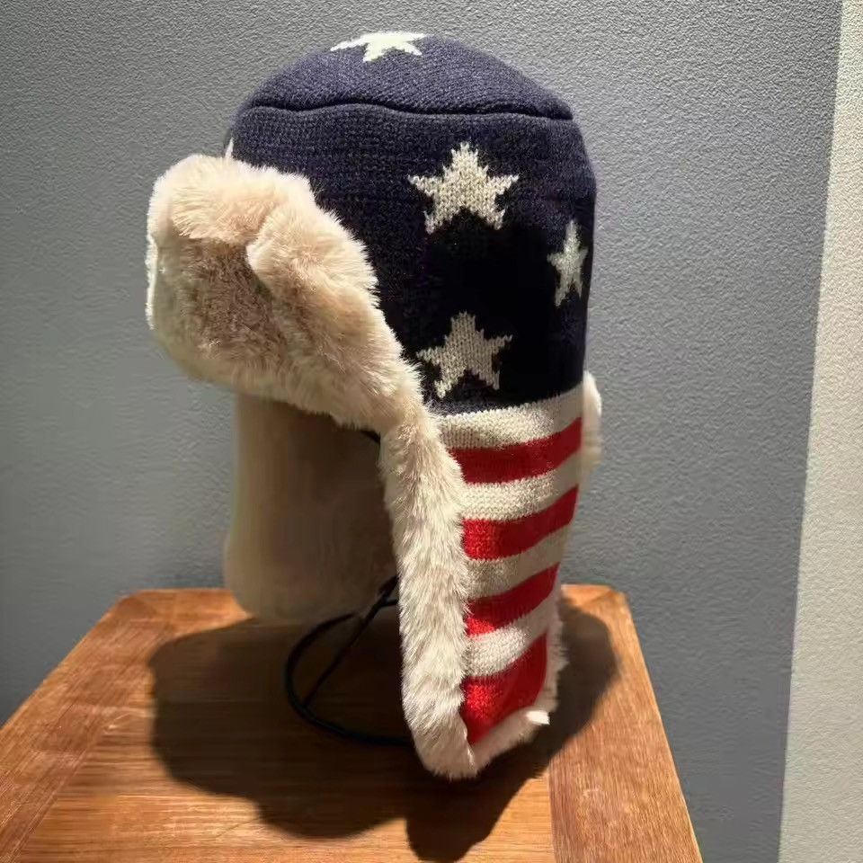 Japanese Brand Striped Color Blocked Star Knitted Cap Size ONE SIZE - 1 Thumbnail