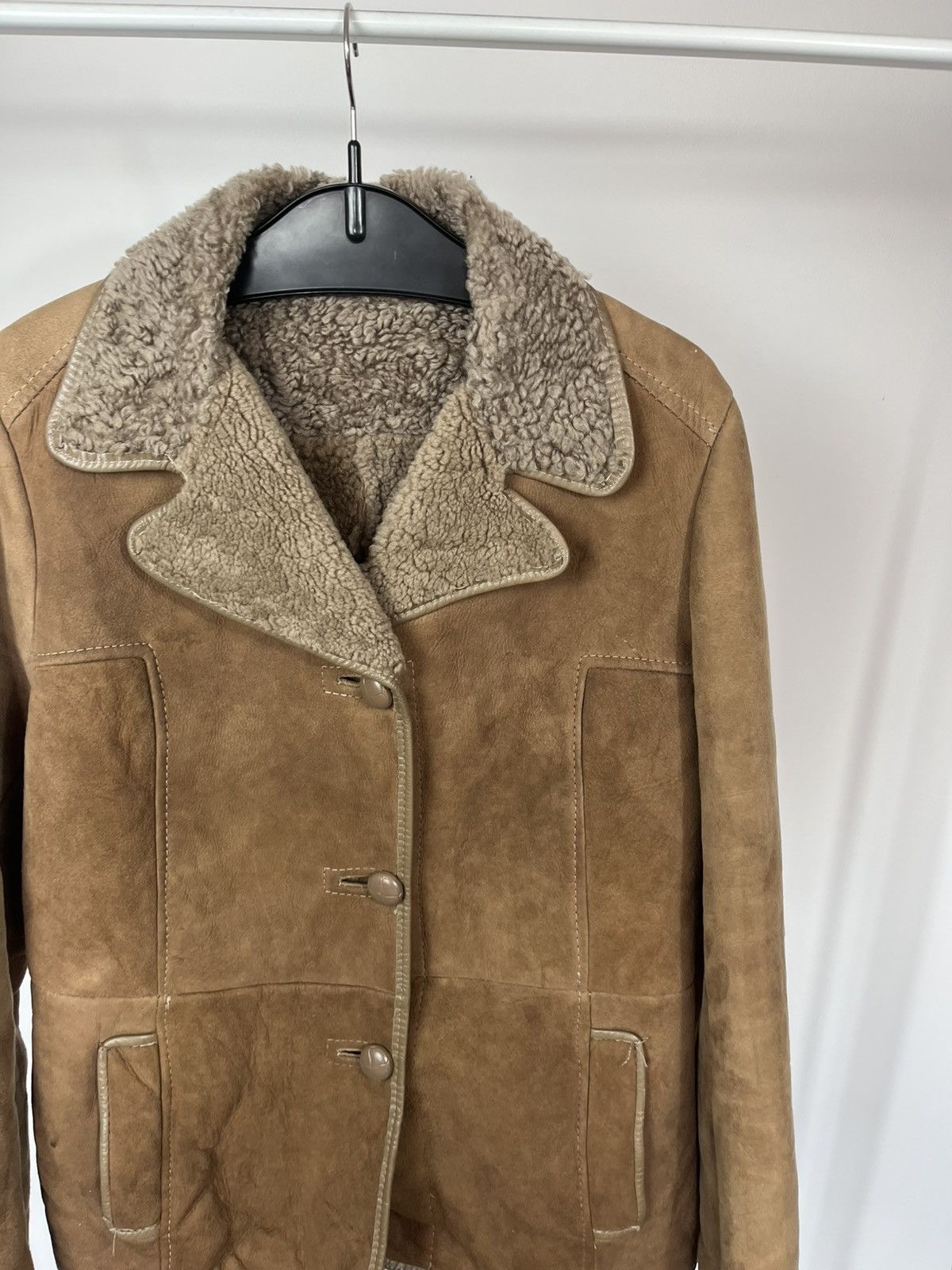 Other Vintage Shearling Sheepskin Coat Brown Real Fur Jacket UK Size M / US 6-8 / IT 42-44 - 3 Thumbnail