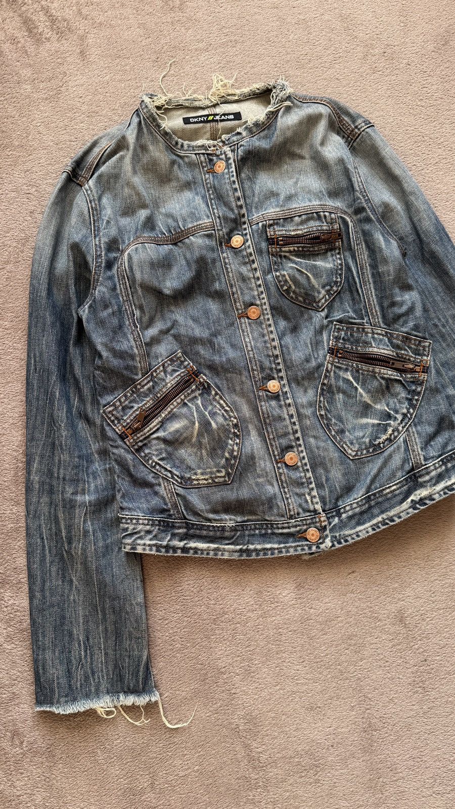 DKNY Vintage 00s Distressed Mudwash Dirty Jeans Jacket y2k lgb Size M / US 6-8 / IT 42-44 - 2 Thumbnail