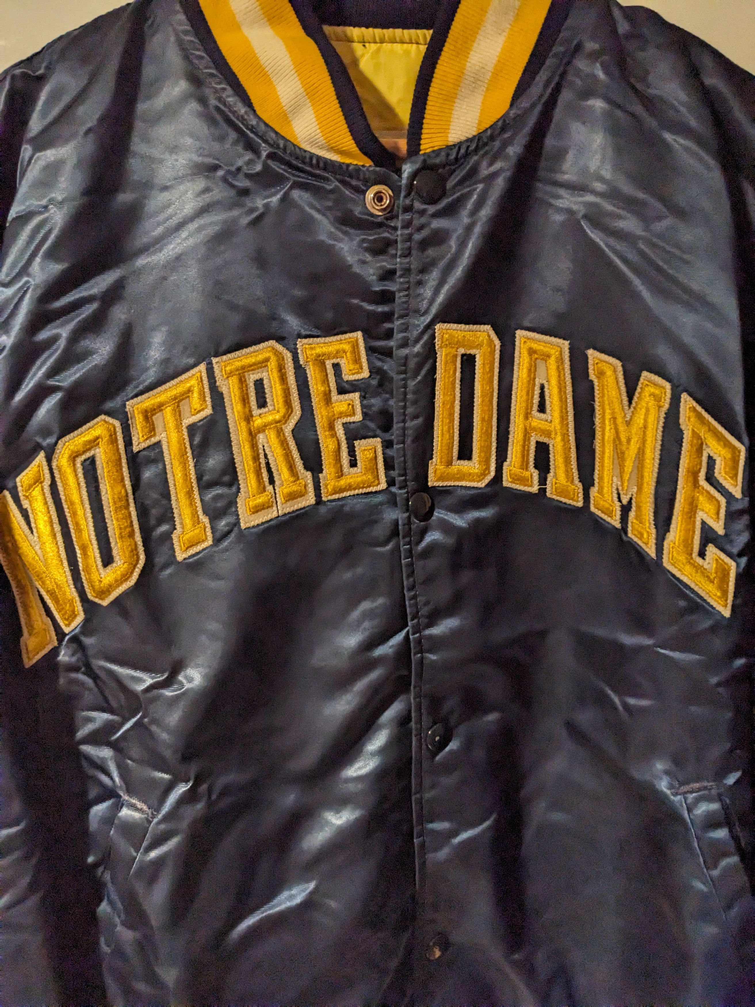 Vintage 80s Starter Notre Dame popular University Satin Jacket Large