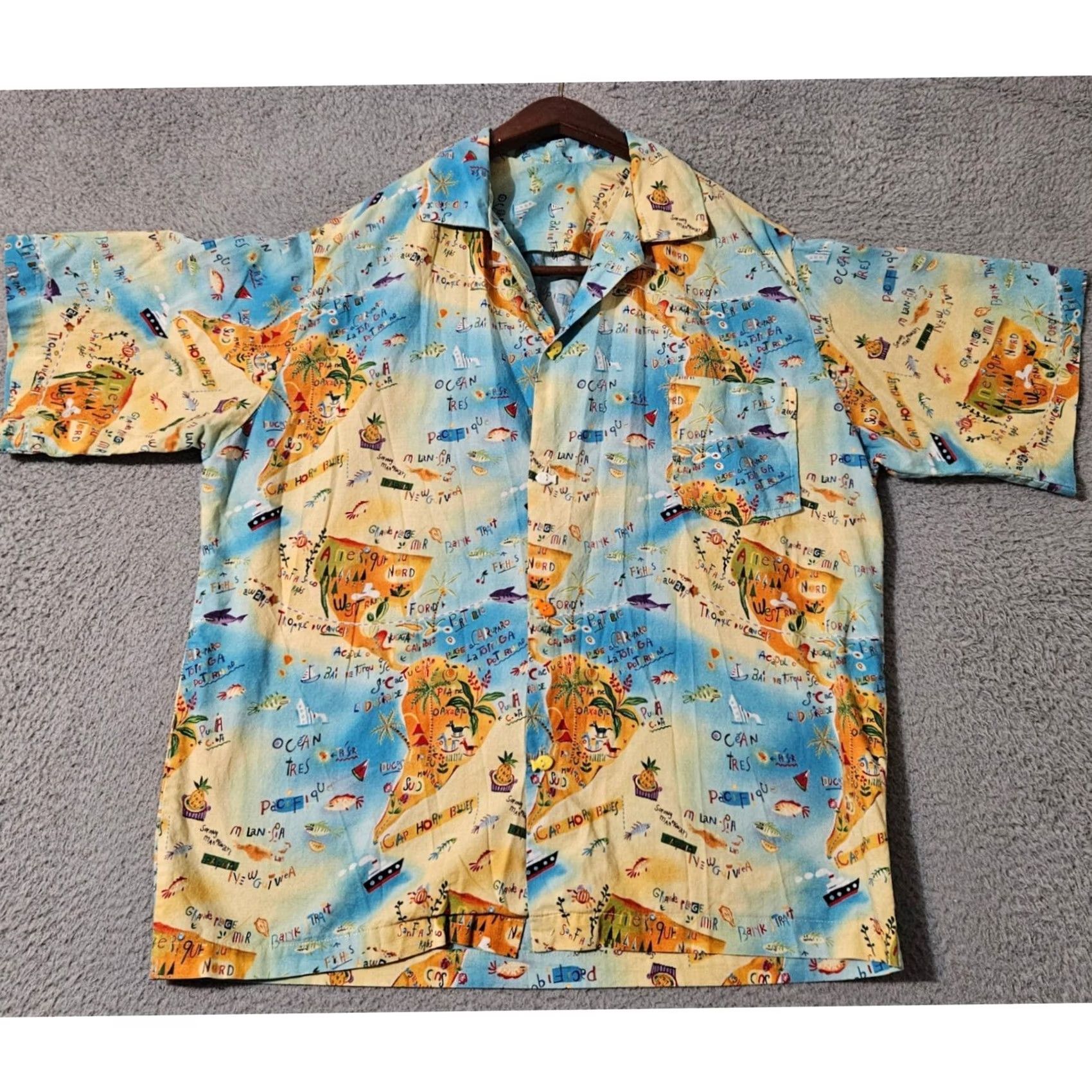Vintage VINTAGE North & South American Button Up Shirt Fish Hawaiian Size Medium Blue Short Sleeve Mens Hawaiian Shirt, 90s? Size US M / EU 48-50 / 2 - 3 Thumbnail