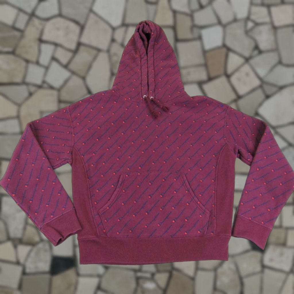 Champion Champion Hoodie Sweatshirt Womens Medium Purple Reverse Weave All Over Print AOP Logo Hooded Pockets Activewear Casual Travel Outdoor Sports Size M / US 6-8 / IT 42-44 - 1 Thumbnail