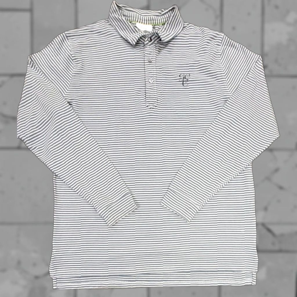 Vintage Tasc Polo Shirt Mens Striped Long Sleeve Cotton Blend Gray White Size L Size US L / EU 52-54 / 3 - 1 Thumbnail