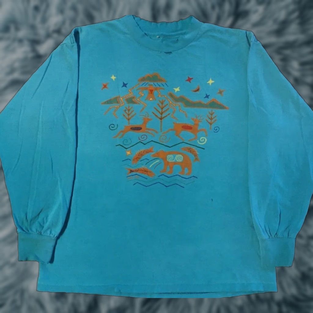 Vintage VINTAGE 90s Abstract Animal Art Faded Distress Shirt M USA Single Stitch T-Shirt Mens Blue Size US M / EU 48-50 / 2 - 1 Thumbnail