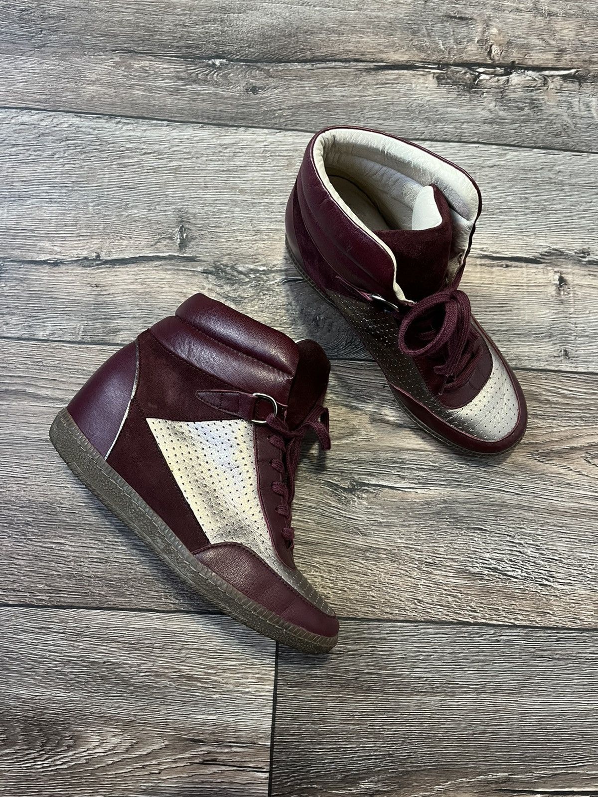 Sandro Sandro Leather Burgundy High Top Bobby Sneakers Marant Style Size US 7.5 / IT 37.5 - 4 Thumbnail