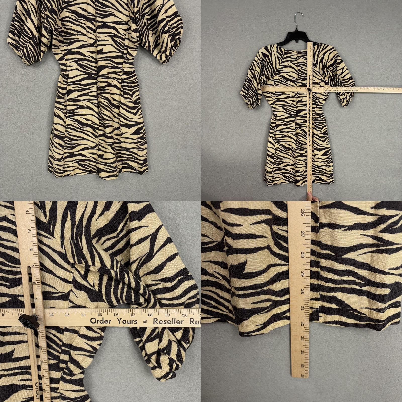 NICHOLAS VINTAGE Nicholas Dress Womens US 2 Beige Zebra Print Puff Sleeve Linen Mini Shift Shirt Girls Size XS / US 0-2 / IT 36-38 - 8 Thumbnail