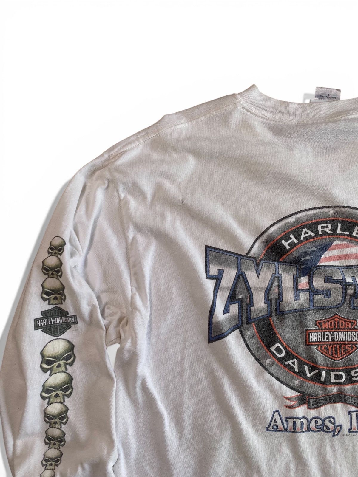 Harley Davidson Vintage Harley Davidson Distressed Skull Long Sleeve T-Shirt Size US L / EU 52-54 / 3 - 8 Thumbnail