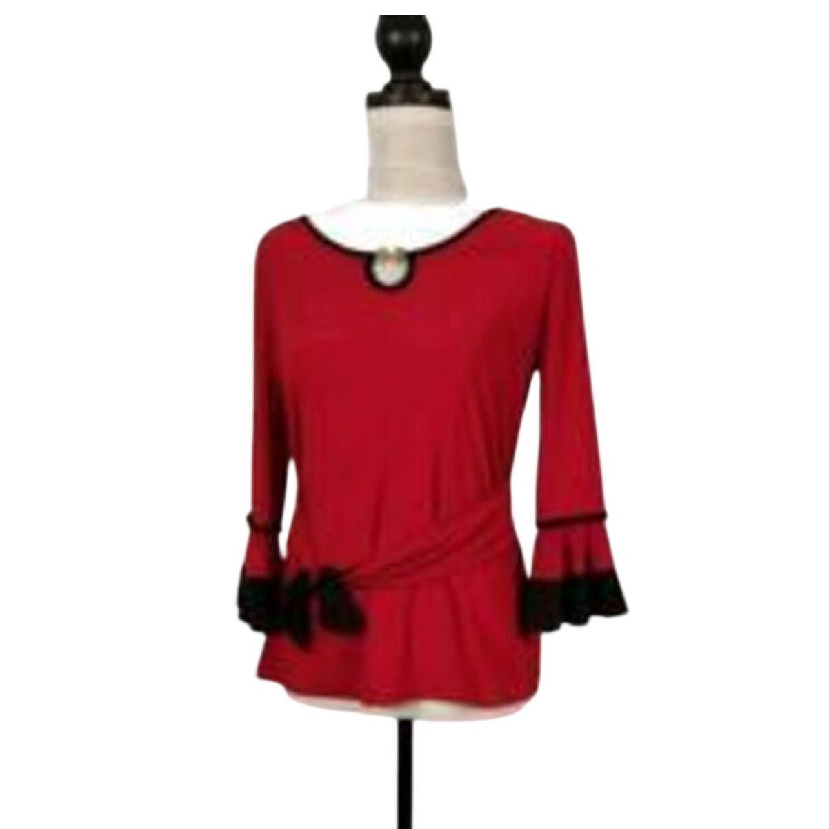 Other Liz McCoy Size Small Red 3/4 Bell Sleeve Top Black Accents Size S / US 4 / IT 40 - 2 Thumbnail
