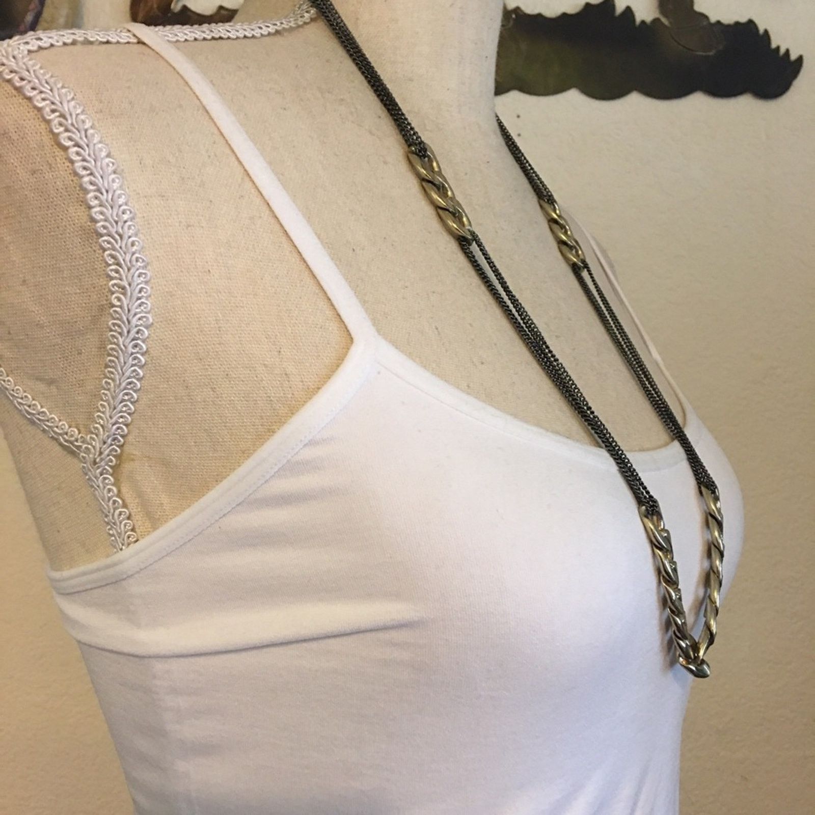 Jewelry Multi strand black chrome gold link long necklace Size ONE SIZE - 2 Thumbnail