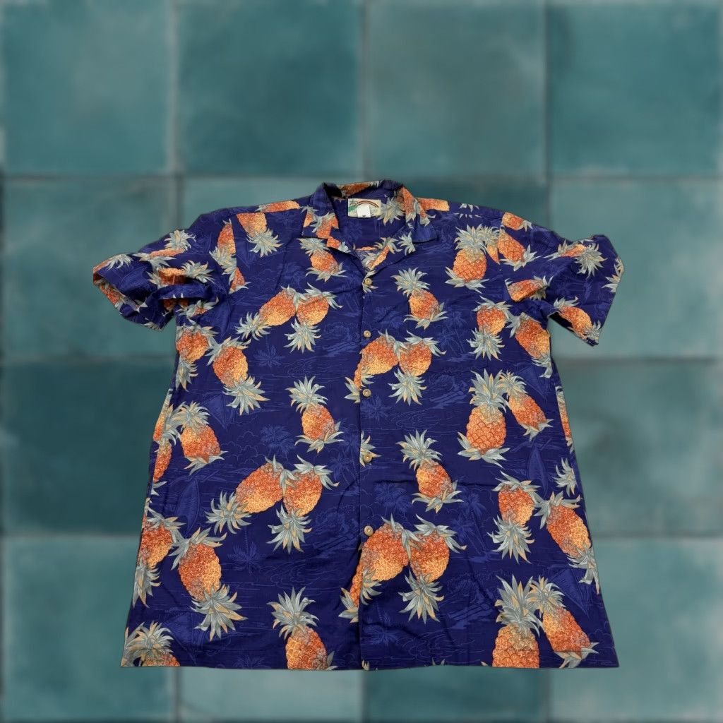 Paradise Found Paradise Found Shirt Mens Large Blue Hawaiian Pineapple Vintage Casual Button-Up Short Sleeve Size US L / EU 52-54 / 3 - 1 Thumbnail