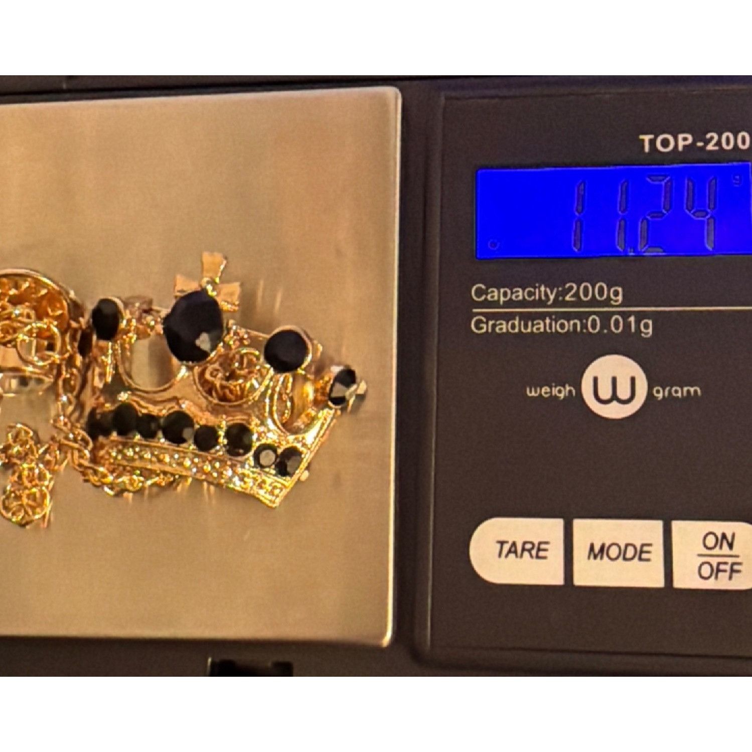 Other Gold Tone Crown Brooch Lapel Pin Black Gemstones Dual Chain Size ONE SIZE - 5 Thumbnail