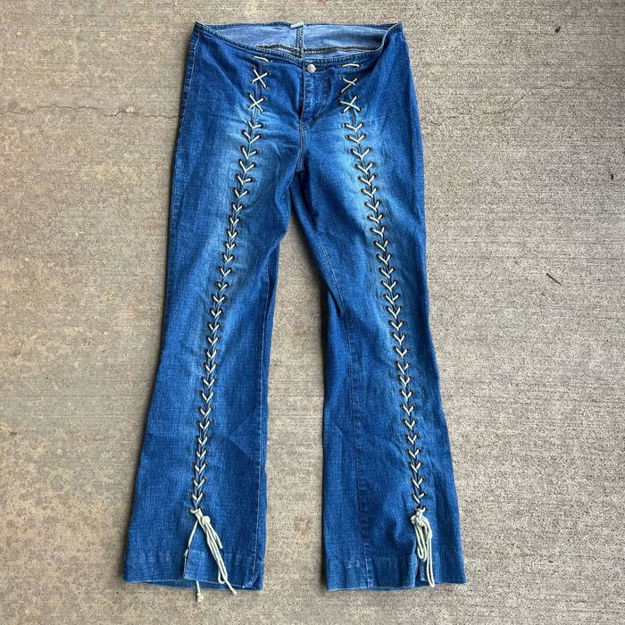 Vintage Y2K Mudd Low Rise No Waistband Lace Up Front Flare Jeans 13 ...