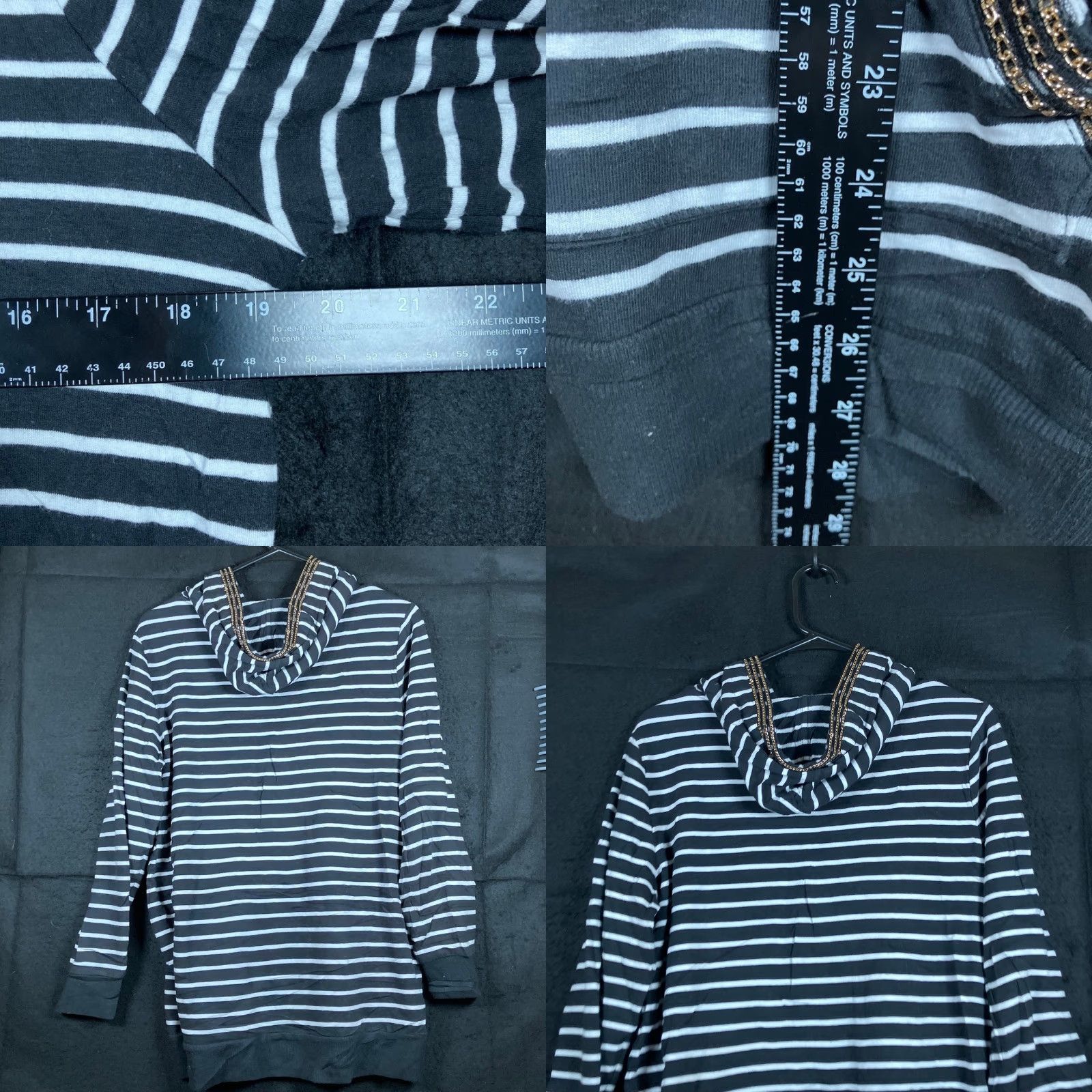 Vintage Zenergy by Chico's Women Sweater Black White Striped Chain Accent Knit Pullover Regular 4 XS? No, 4 Size S / US 4 / IT 40 - 8 Thumbnail