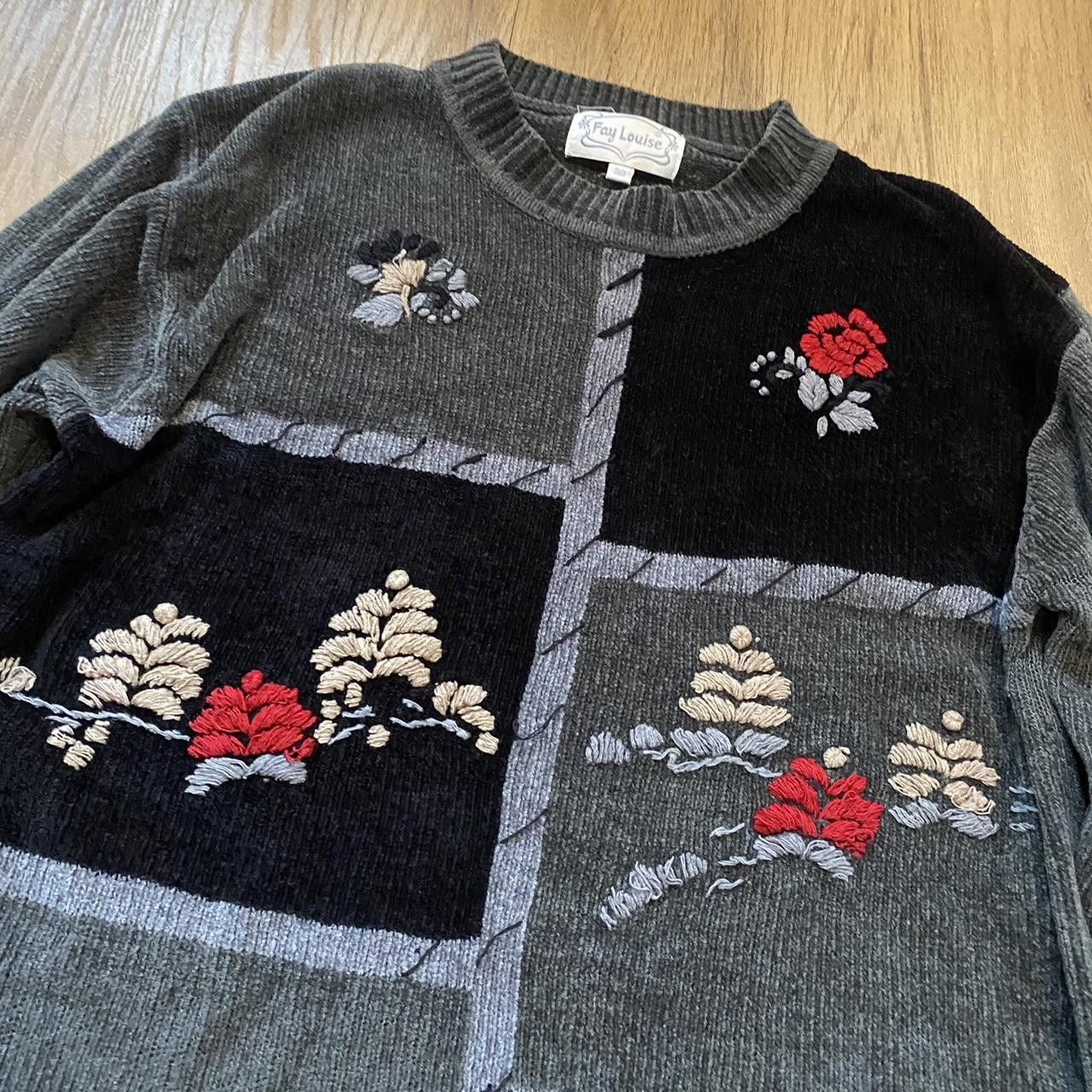 Other Grey and black vintage floral embroidered sweater Size US L / EU 52-54 / 3 - 3 Thumbnail
