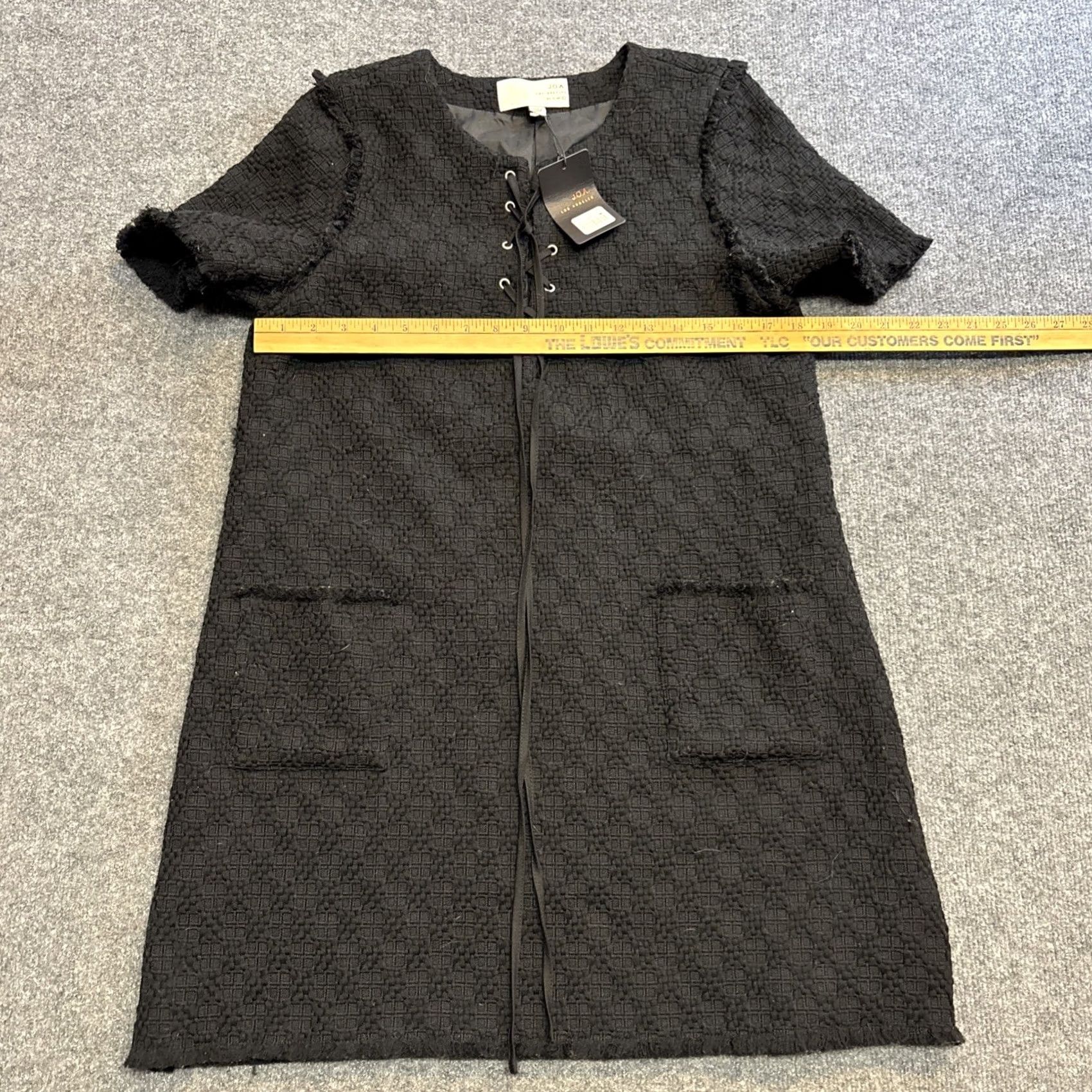 MISA Los Angeles JOA Los Angeles Lace Up Black Short Sleeve Knee Length Tweed Woven Dress L NWT Women Shift Gothic Vintage: No Size 36" / US 14 / IT 50 - 4 Thumbnail