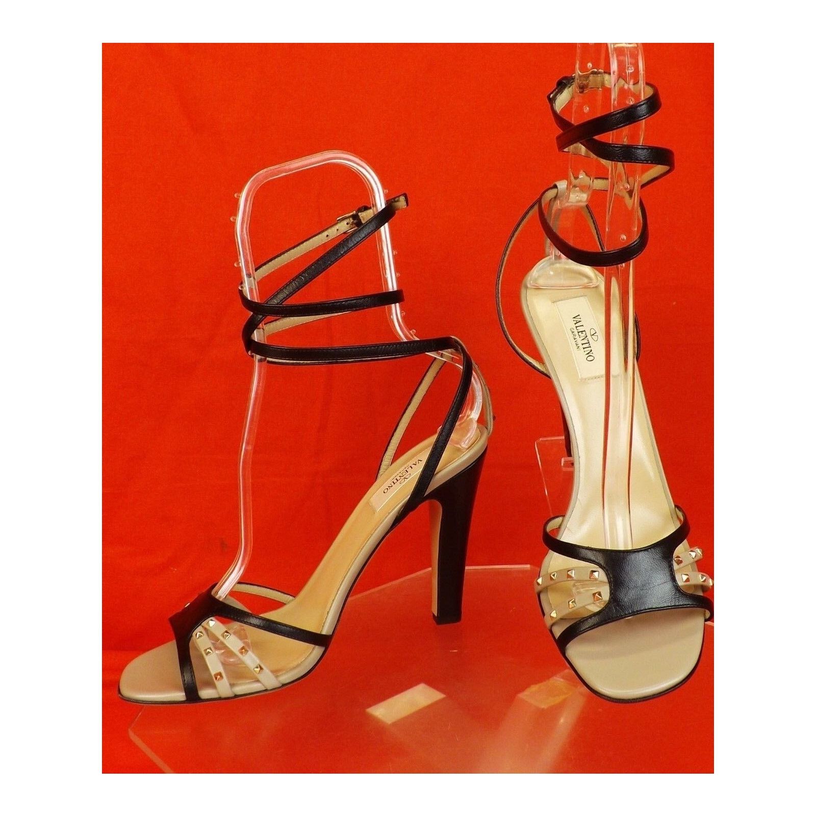 Valentino BLACK NUDE STRAPPY LEATHER GOLD ROCKSTUDS SANDALS PUMPS 40 Size US 10 / IT 40 - 1 Thumbnail