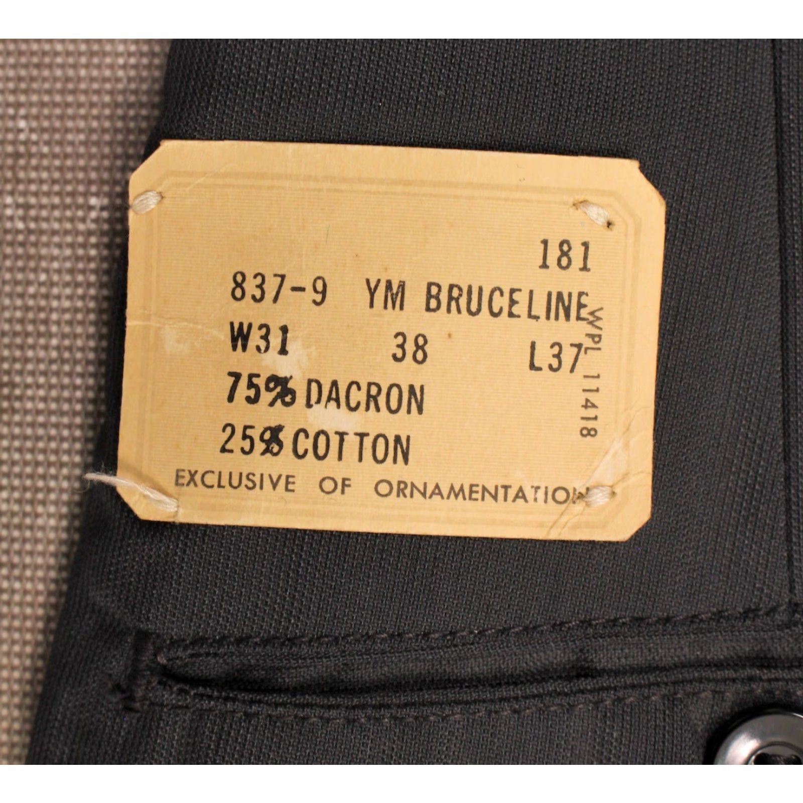 Vintage VINTAGE Men's VTG 1960s NOS Dark Grey Tapered Drop Loop Pants 31x38 60s Trousers Mens Size US 31 - 4 Thumbnail