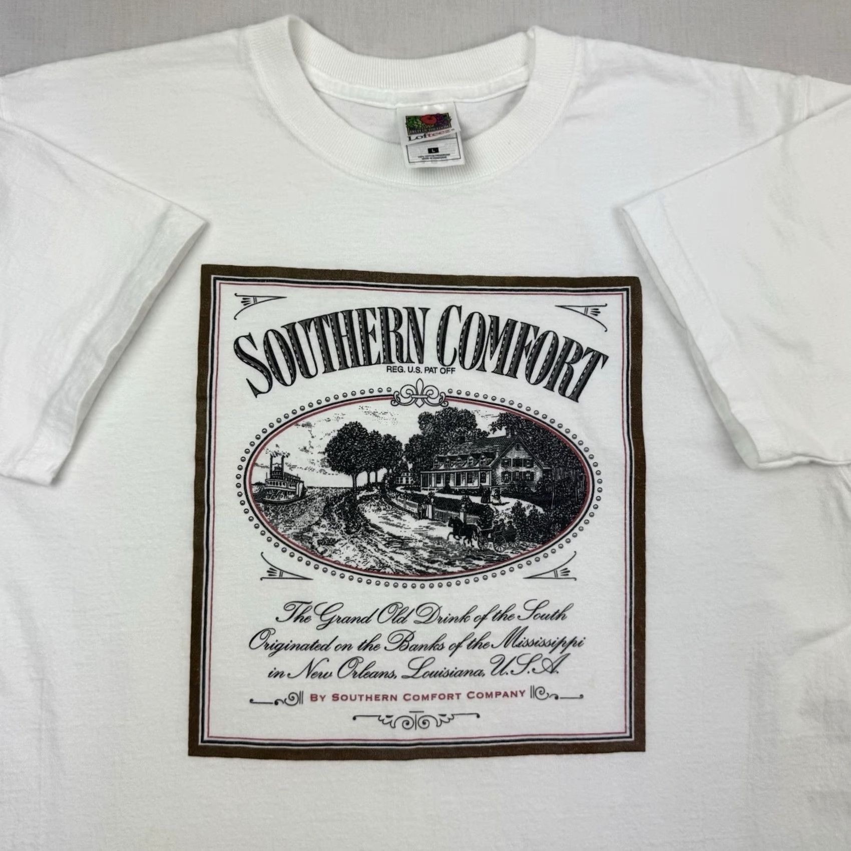 Fruit Of The Loom VINTAGE Southern Company Whiskey Promo T Shirt Adult Large White Cotton Fruit of the Loom Mens 90s USA Shirt Size US L / EU 52-54 / 3 - 2 Thumbnail
