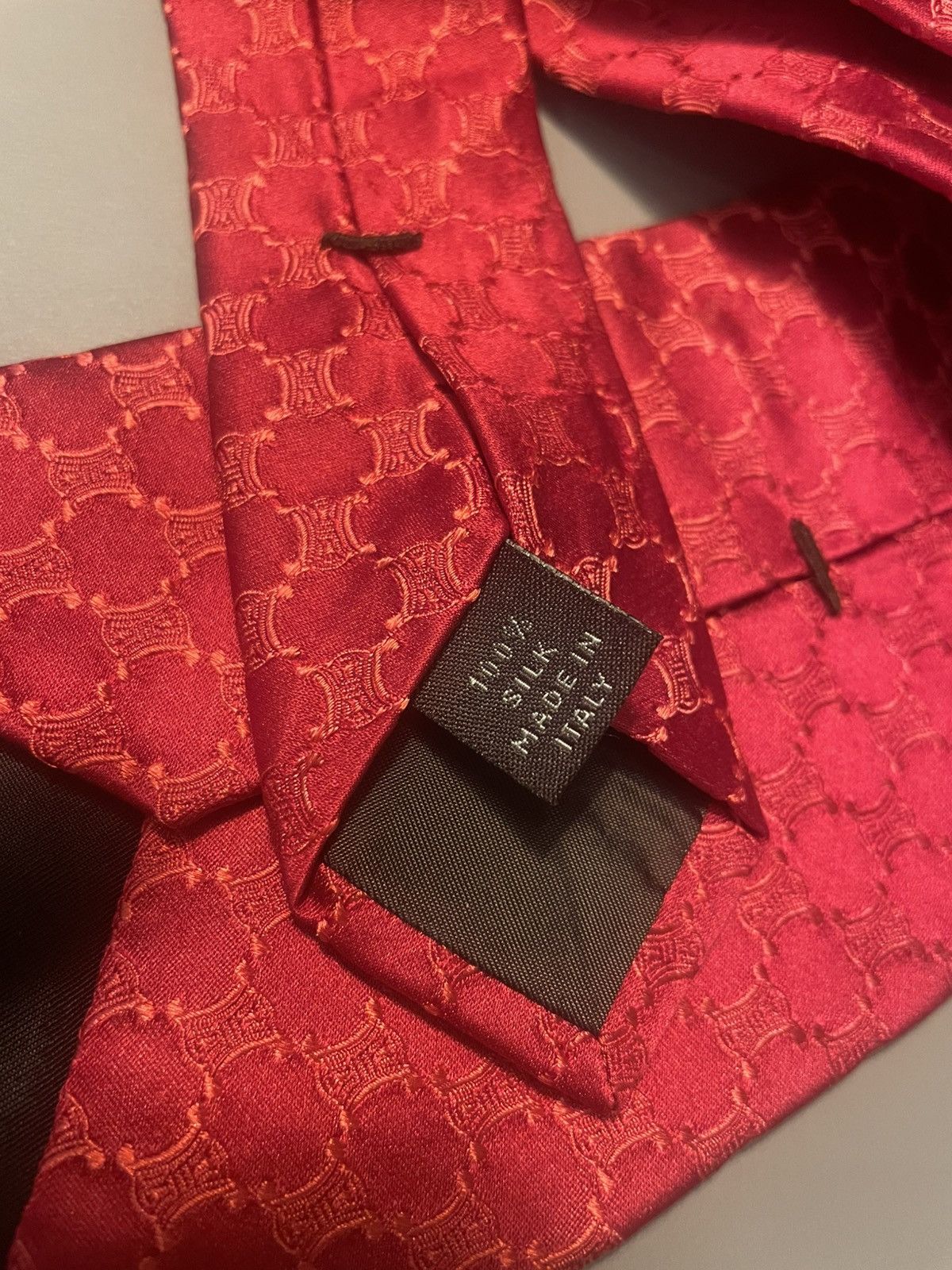 Celine Celine Triomphe tie. Red 100% silk Size ONE SIZE - 4 Thumbnail