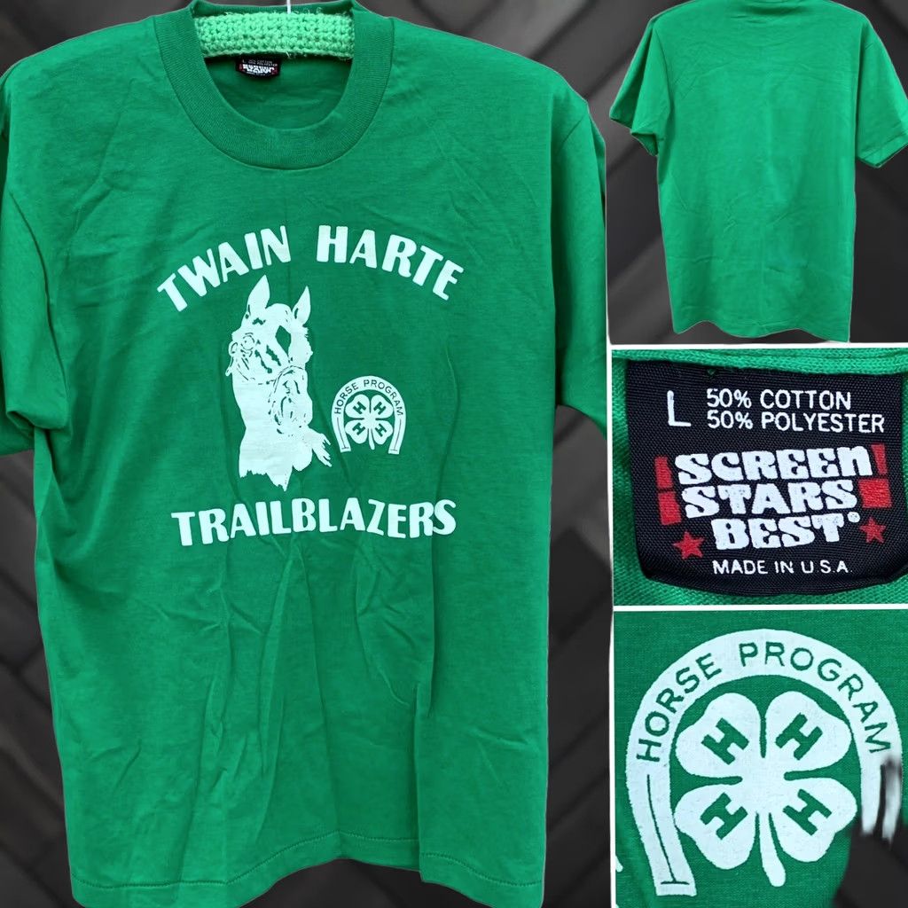 Vintage VINTAGE Twain Harte Trailblazers 4-H horse program t-shirt single stitch size L Shirt Unisex Adults Green 80s 90s Logo Screen Stars Best Size US L / EU 52-54 / 3 - 1 Thumbnail