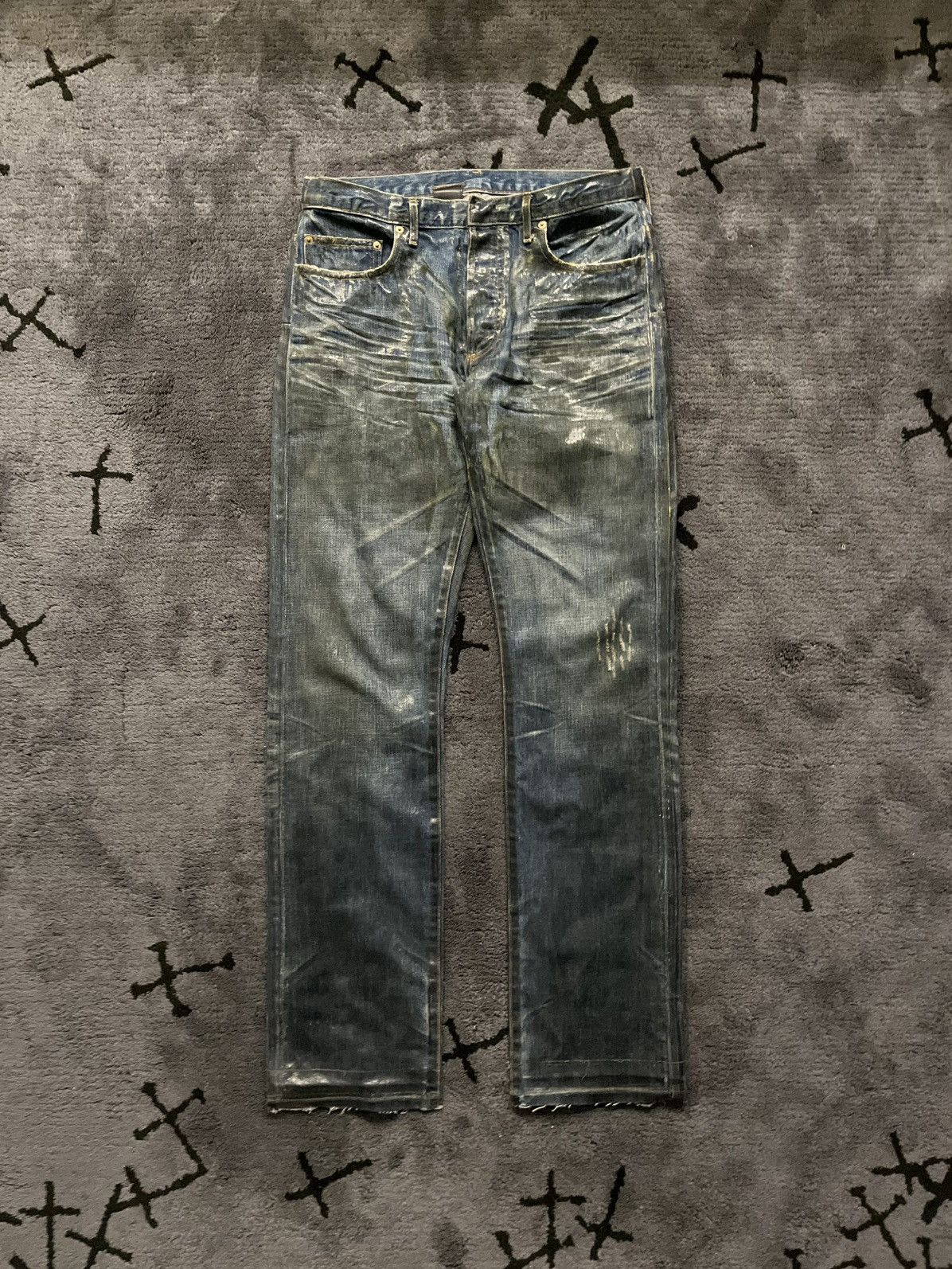 Dior × Hedi Slimane AW03 Luster Waxed Clawmark Denim Jeans Size US 32 / EU 48 - 2 Thumbnail