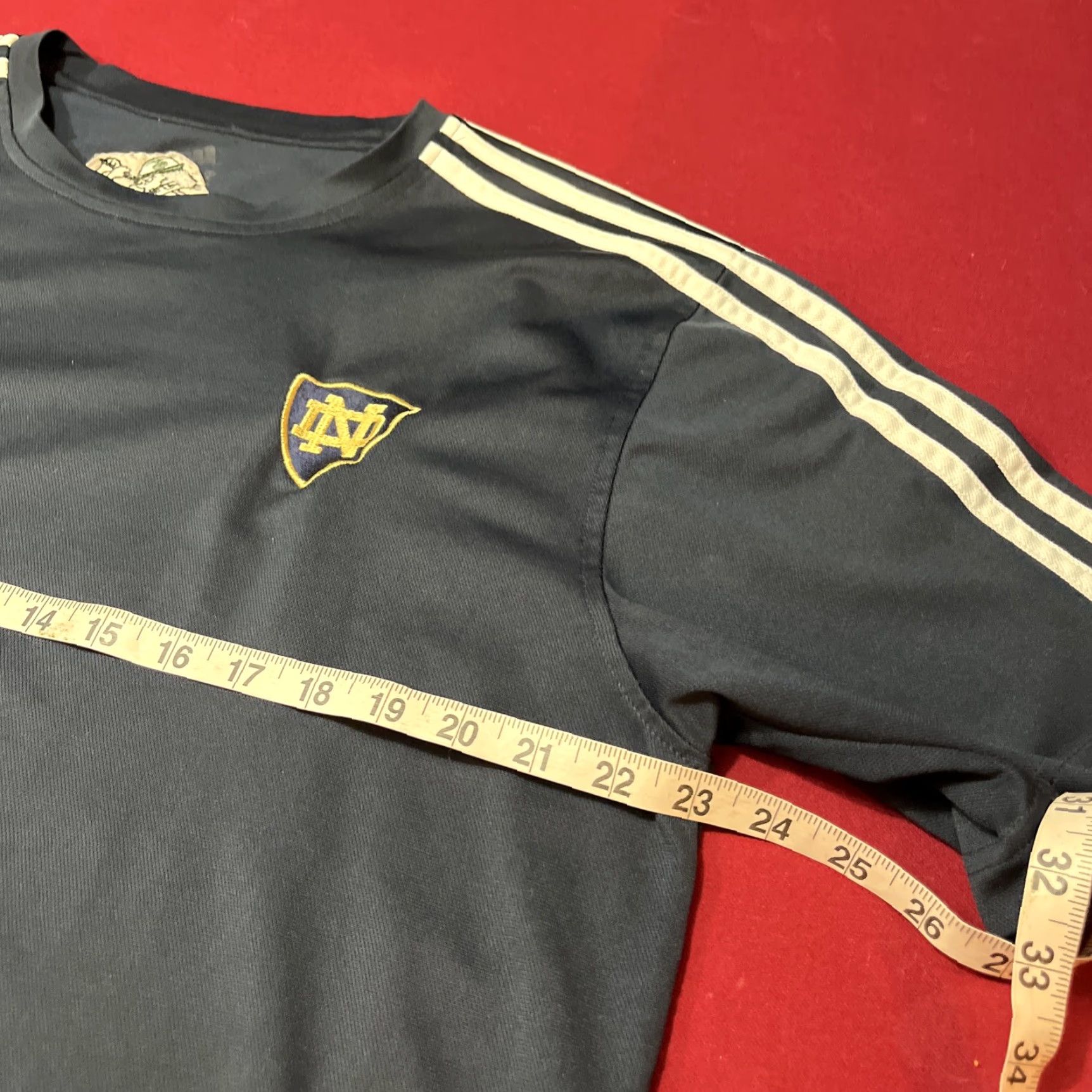 Adidas ADIDAS T Shirt Notre Dame Blue white Arm Stripes Climalite FIGHTING IRISH mens L Size US L / EU 52-54 / 3 - 7 Thumbnail
