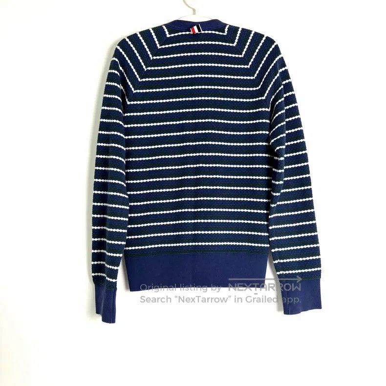 Thom Browne Thom Browne Blue-Green-White Striped Knit Open-Cardigan Size US S / EU 44-46 / 1 - 2 Thumbnail