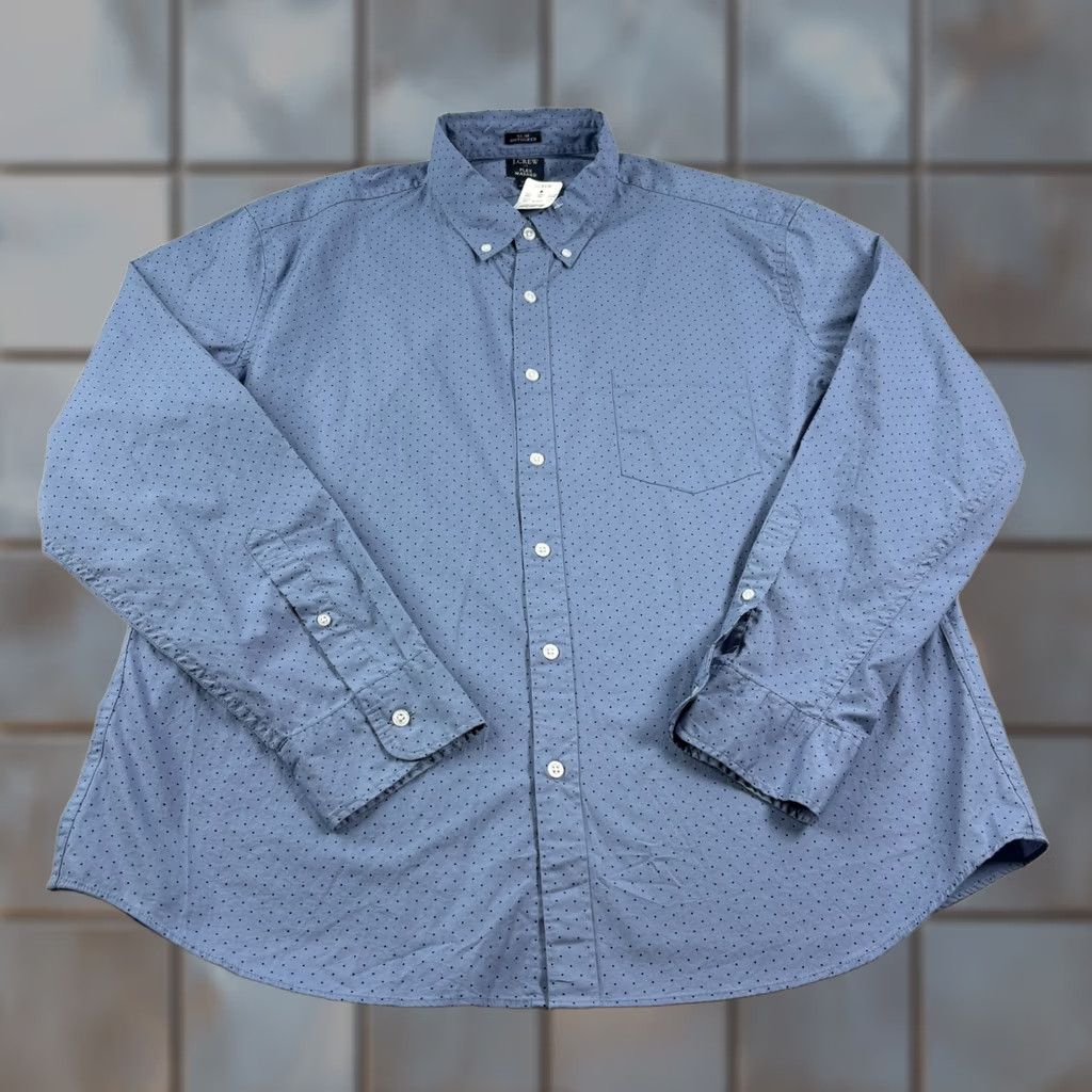 J.Crew VINTAGE J.CREW Shirt Mens Blue Polka Dot Button-Up Slim Untucked Fit Washed NEW Size US XXL / EU 58 / 5 - 1 Thumbnail
