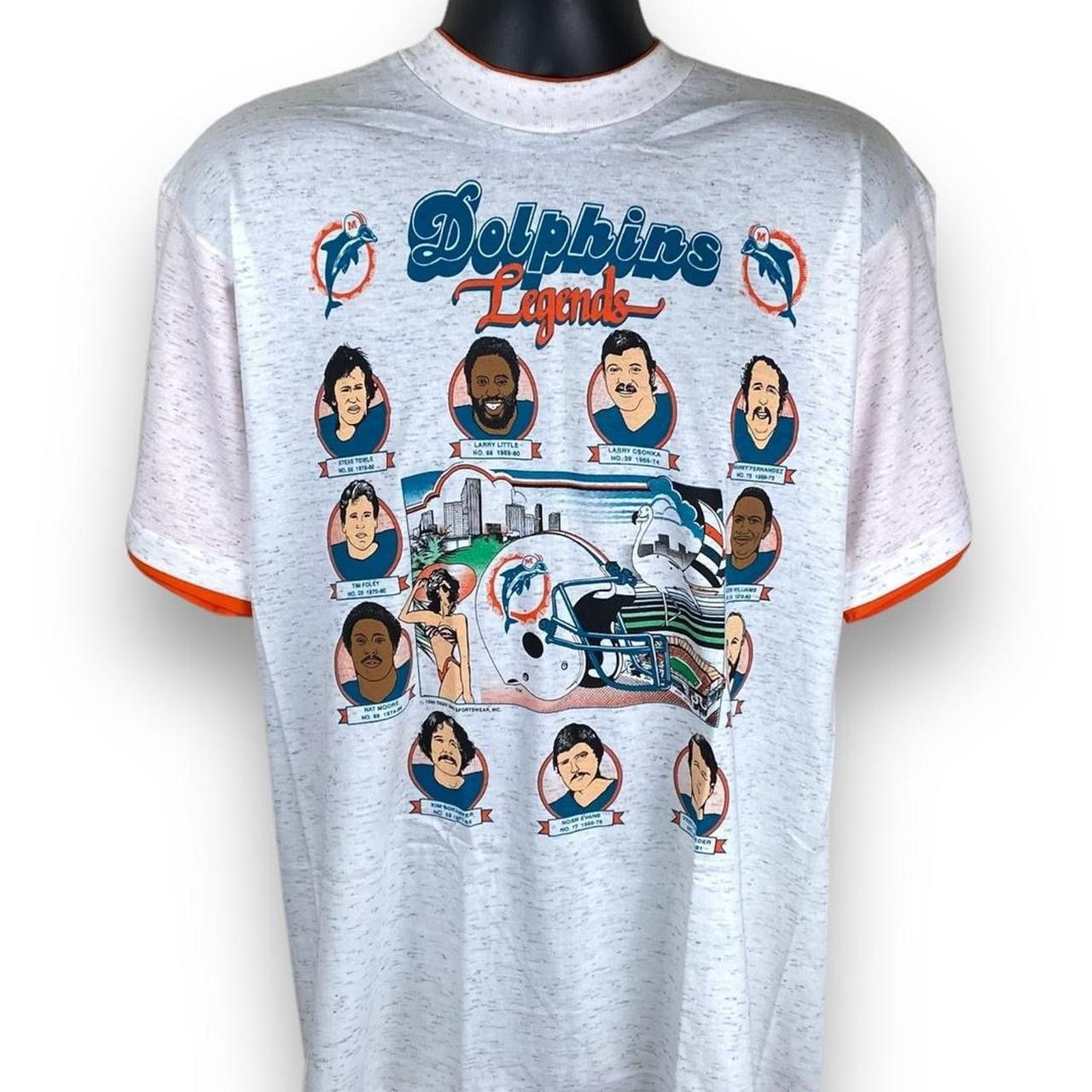 Image of 90's Team Legends Nfl Dolphins Football Tshirt in Grey, Men's (Size Large)